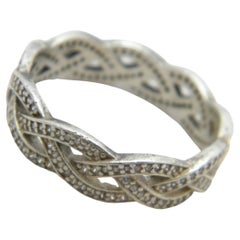 Vintage Palladium Diamond 6mm Celtic Weave Ring Size S 9.25 950 Purity Band