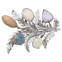 Vintage Palladium Opal Flora Plant Brooch