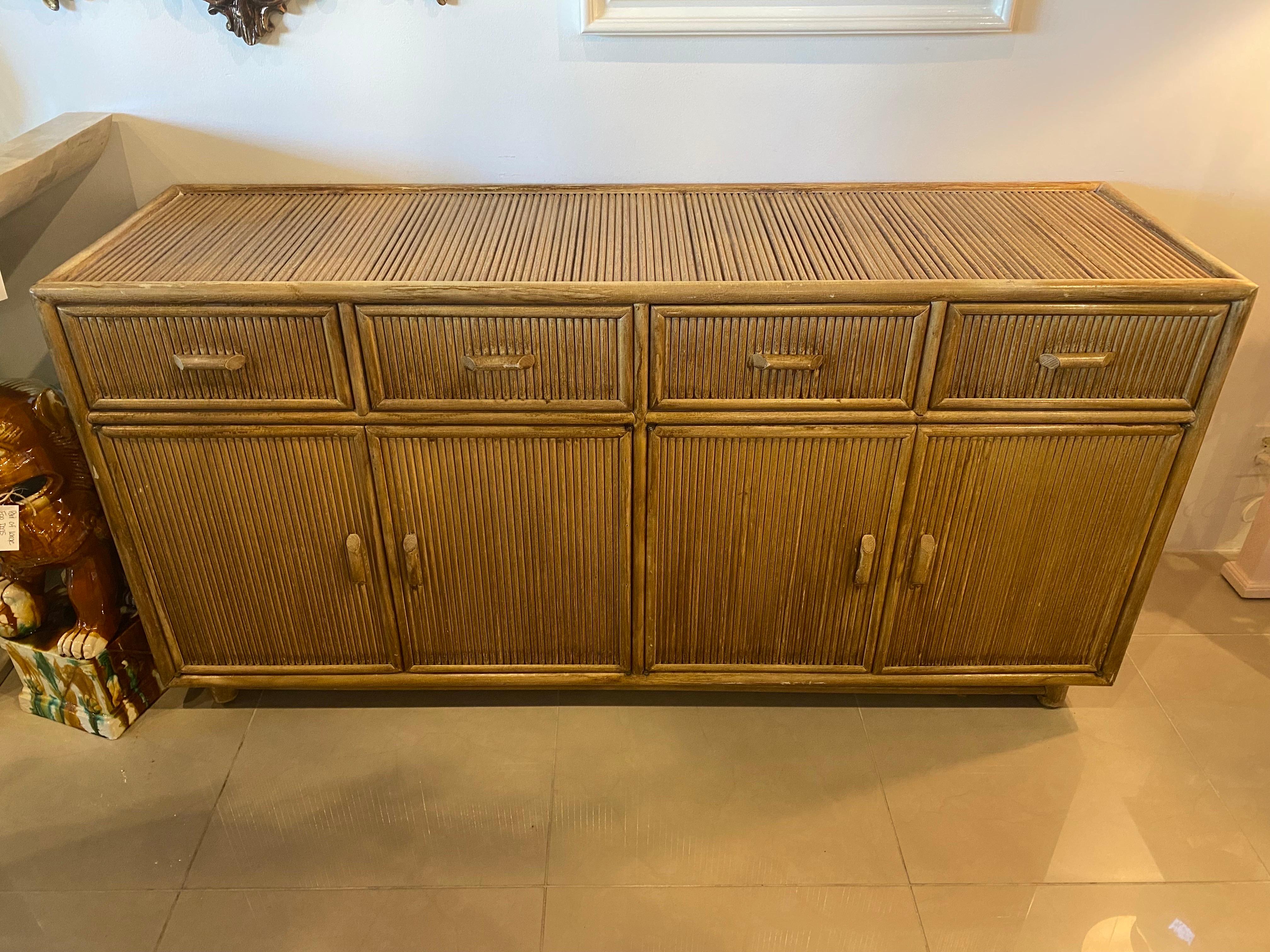 Vintage Palm Beach Bamboo Pencil Reed Credenza Cabinet Buffet Drawers Dresser  For Sale 4
