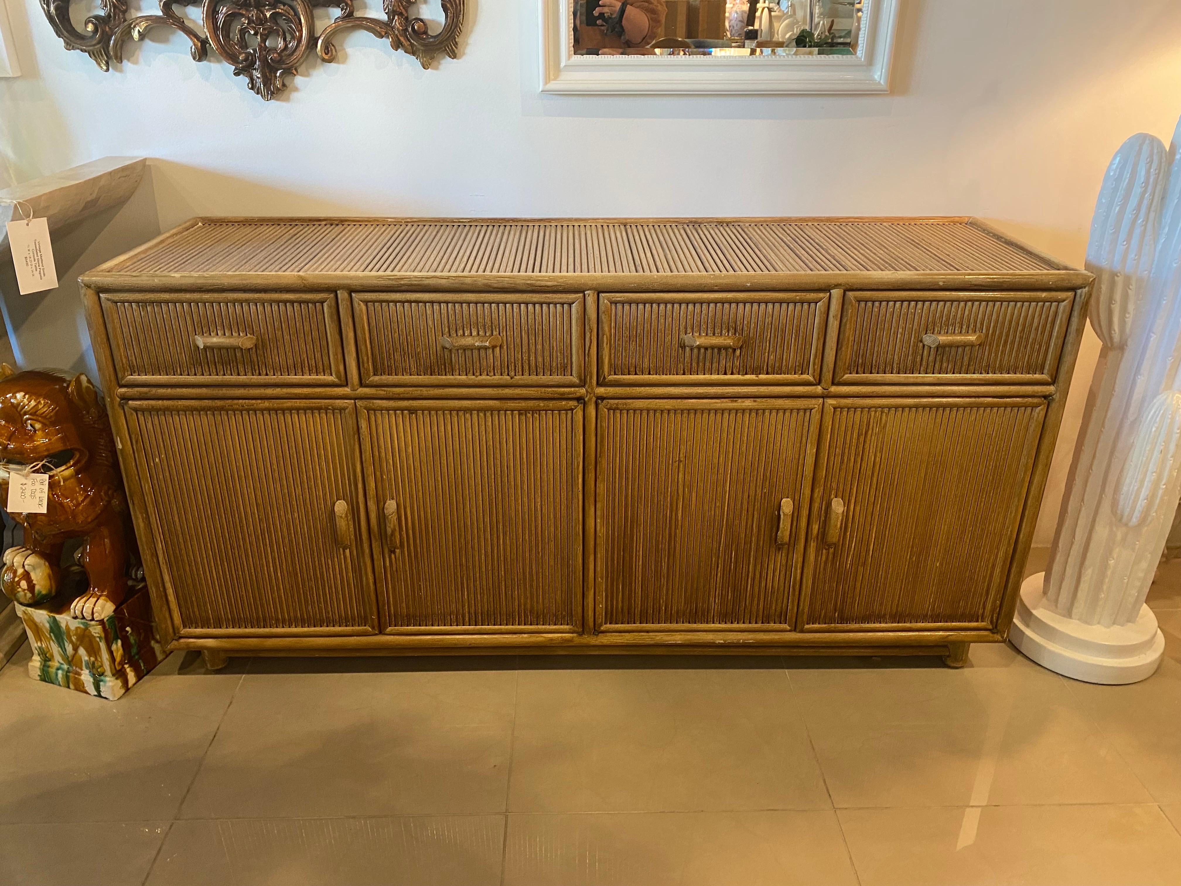 Vintage Palm Beach Bamboo Pencil Reed Credenza Cabinet Buffet Drawers Dresser  For Sale 5
