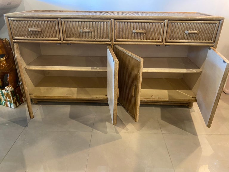 Vintage Palm Beach Bamboo Pencil Reed Credenza Cabinet Buffet Drawers ...