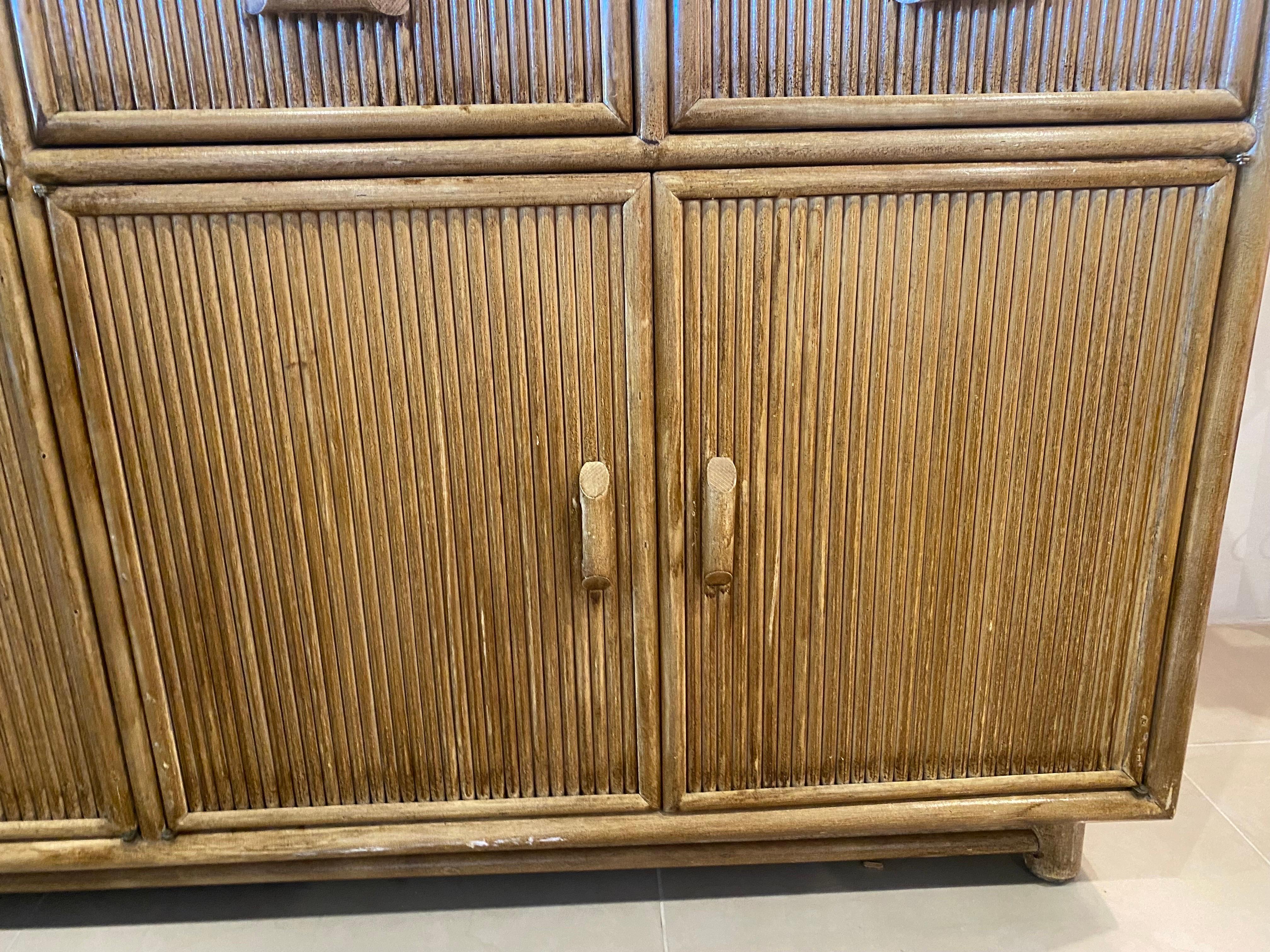 Vintage Palm Beach Bamboo Pencil Reed Credenza Cabinet Buffet Drawers Dresser  For Sale 1