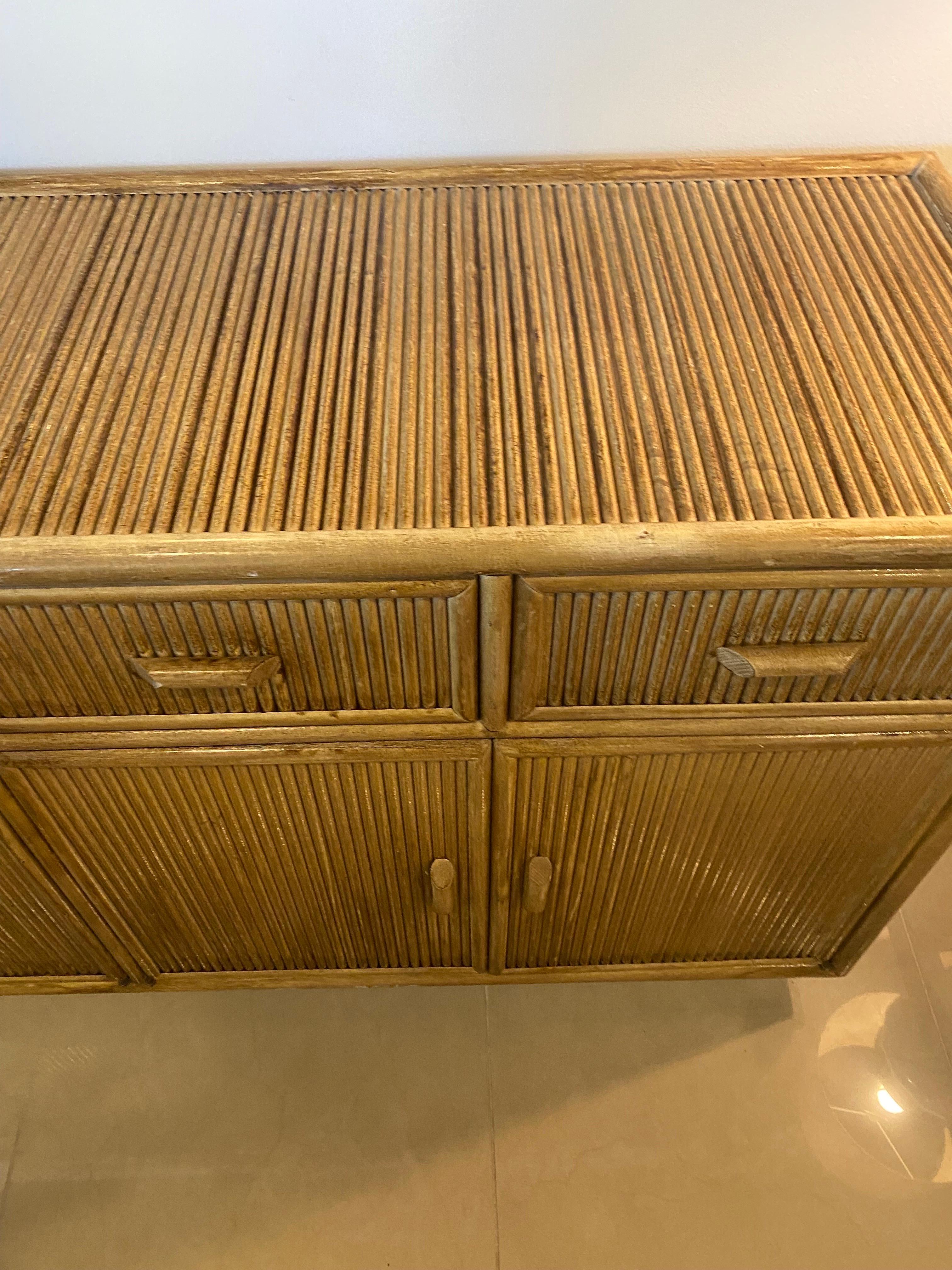 Vintage Palm Beach Bamboo Pencil Reed Credenza Cabinet Buffet Drawers Dresser  For Sale 2
