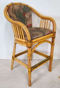 Set von 4 Barhockern aus Bambus und Rattan in Palm Beach Vintage