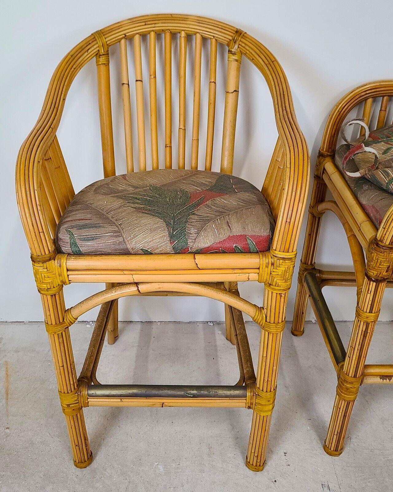 Mid-Century Modern Vintage Palm Beach Bamboo & Rattan Barstools - Set of 4