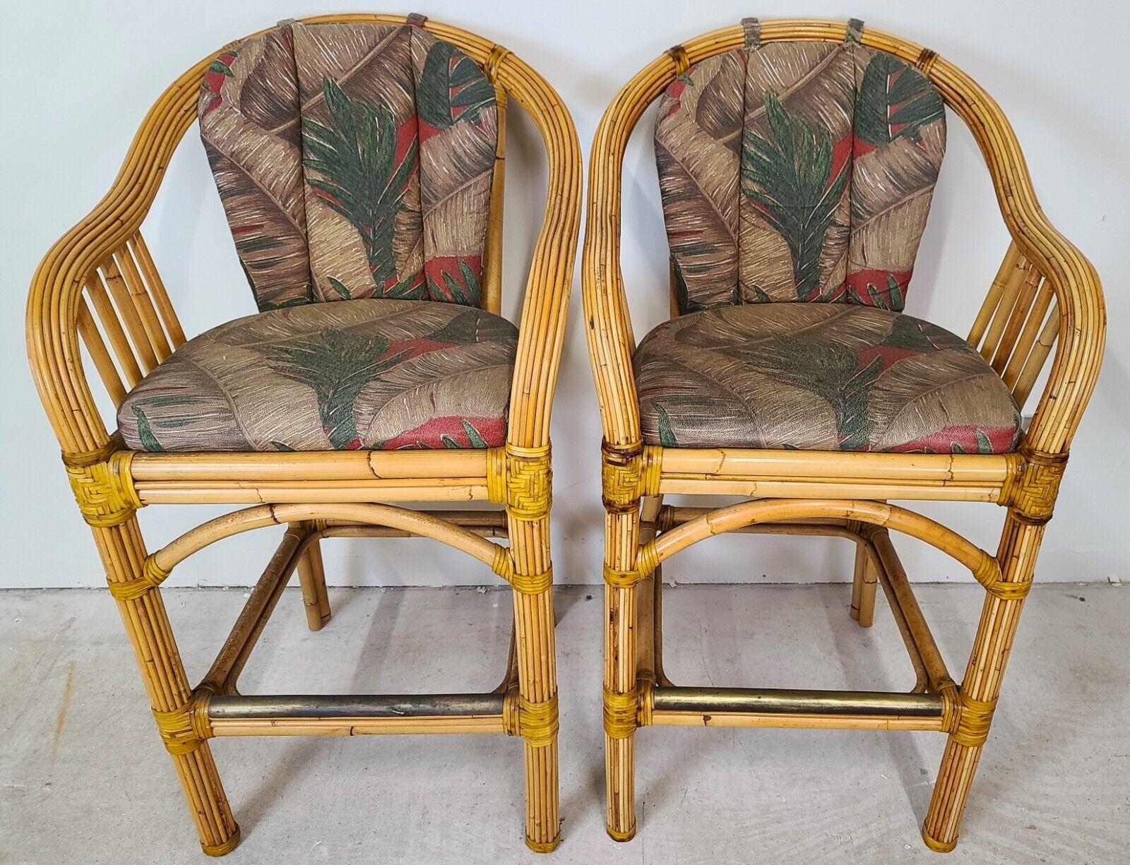 Vintage Palm Beach Bamboo & Rattan Barstools - Set of 4 In Good Condition In Lake Worth, FL