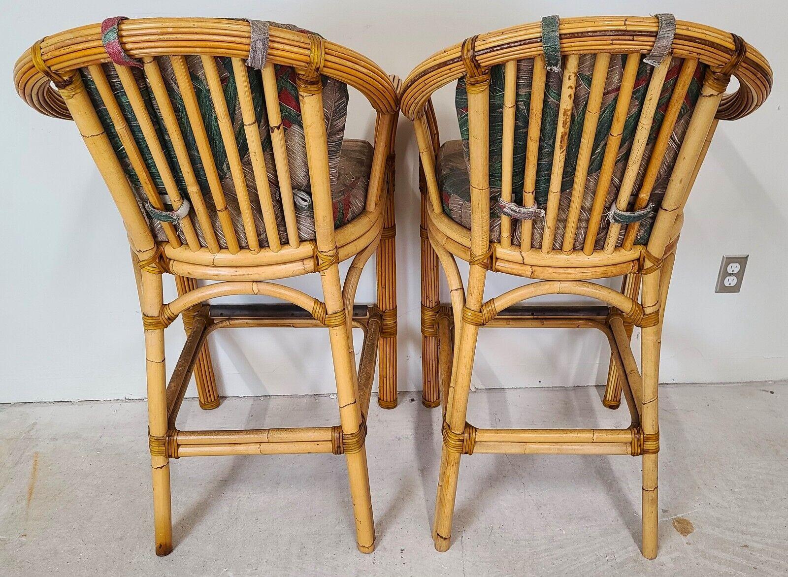 Leather Vintage Palm Beach Bamboo & Rattan Barstools - Set of 4