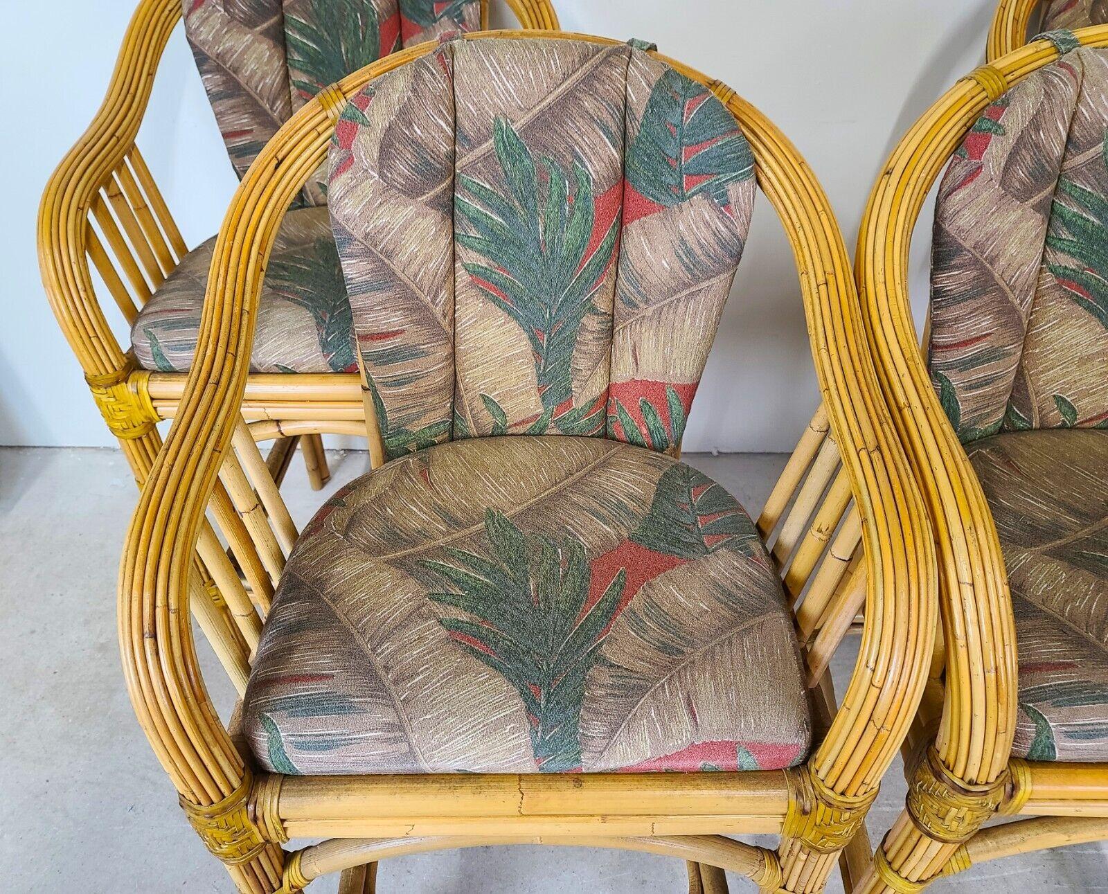 Vintage Palm Beach Bamboo & Rattan Barstools - Set of 4 2