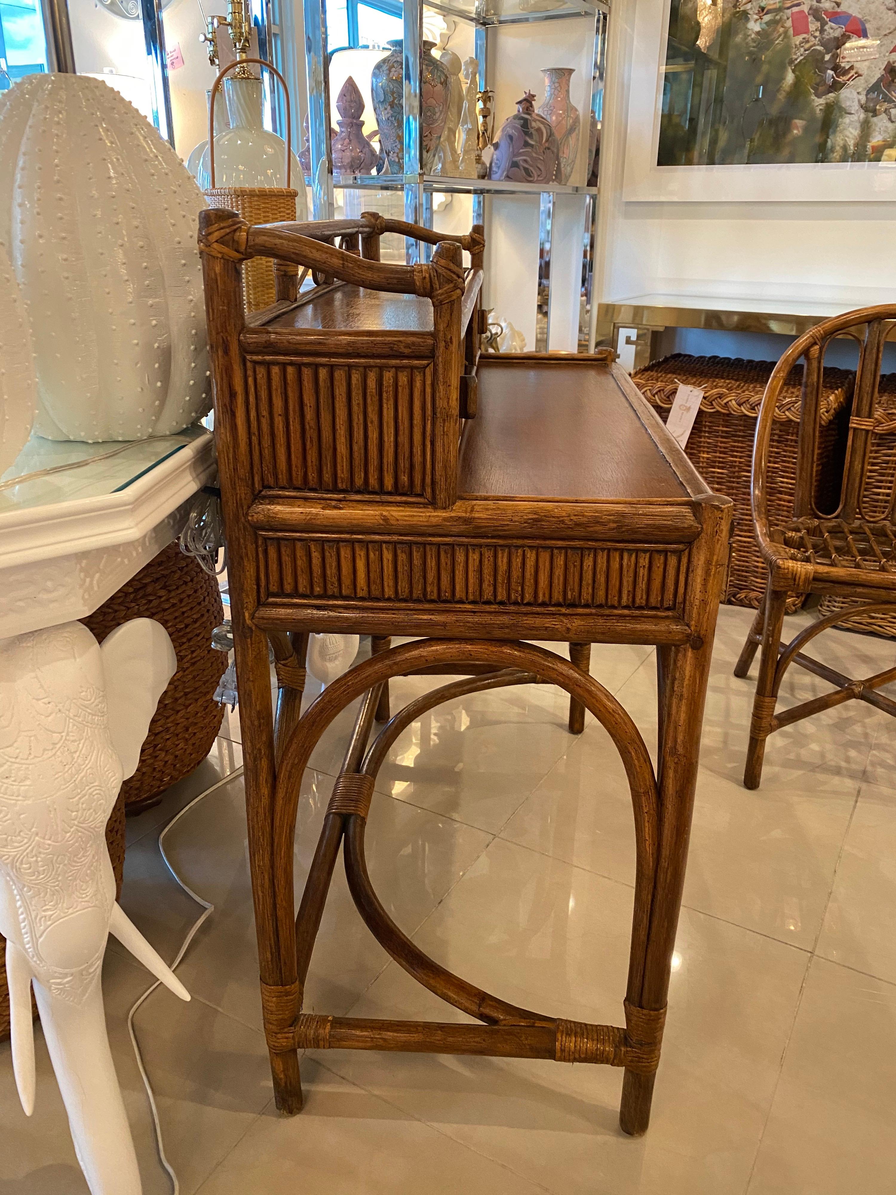 Vintage Palm Beach Bamboo & Rattan Desk and Chair 3
