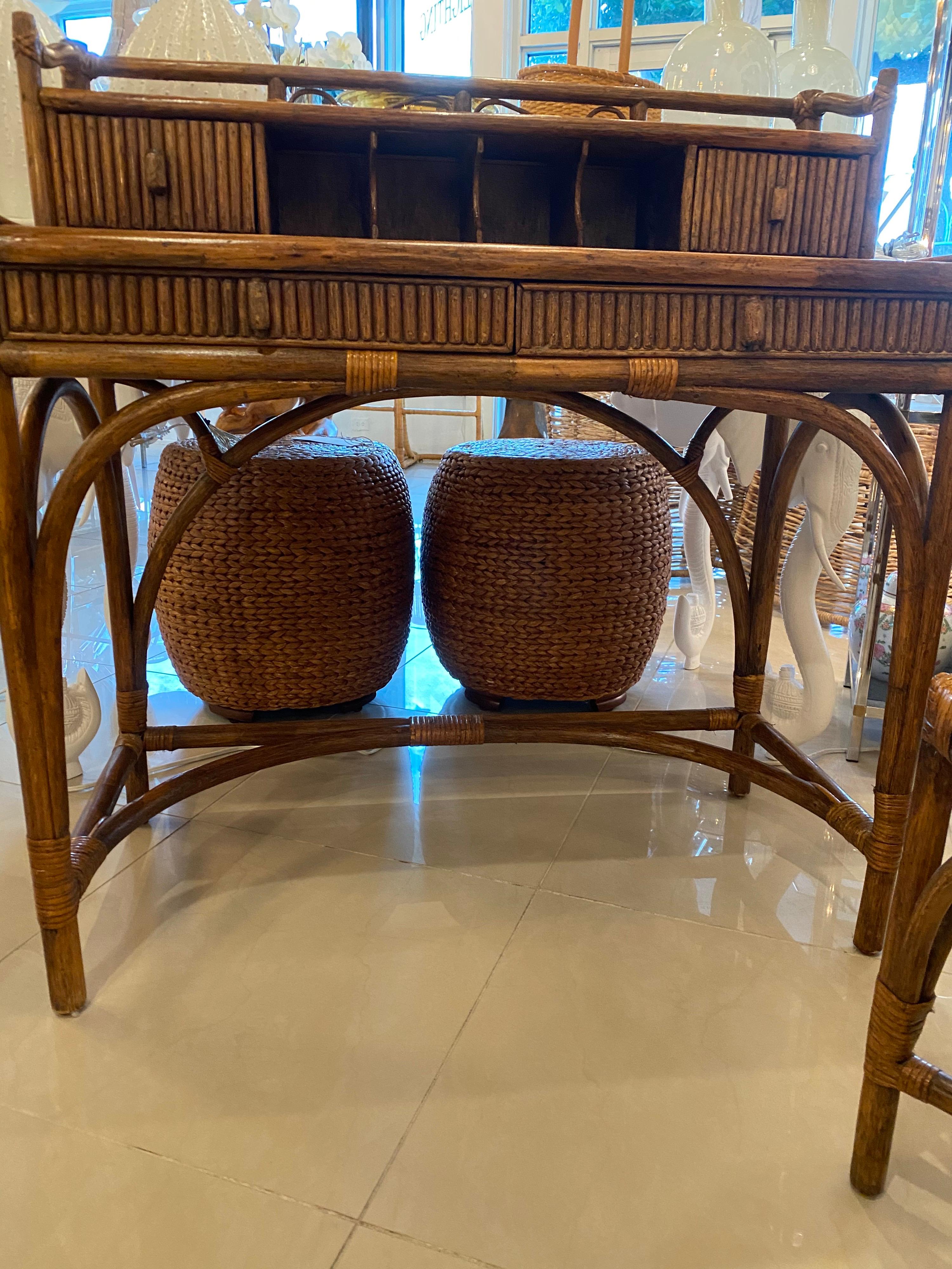 Vintage Palm Beach Bamboo & Rattan Desk and Chair 6