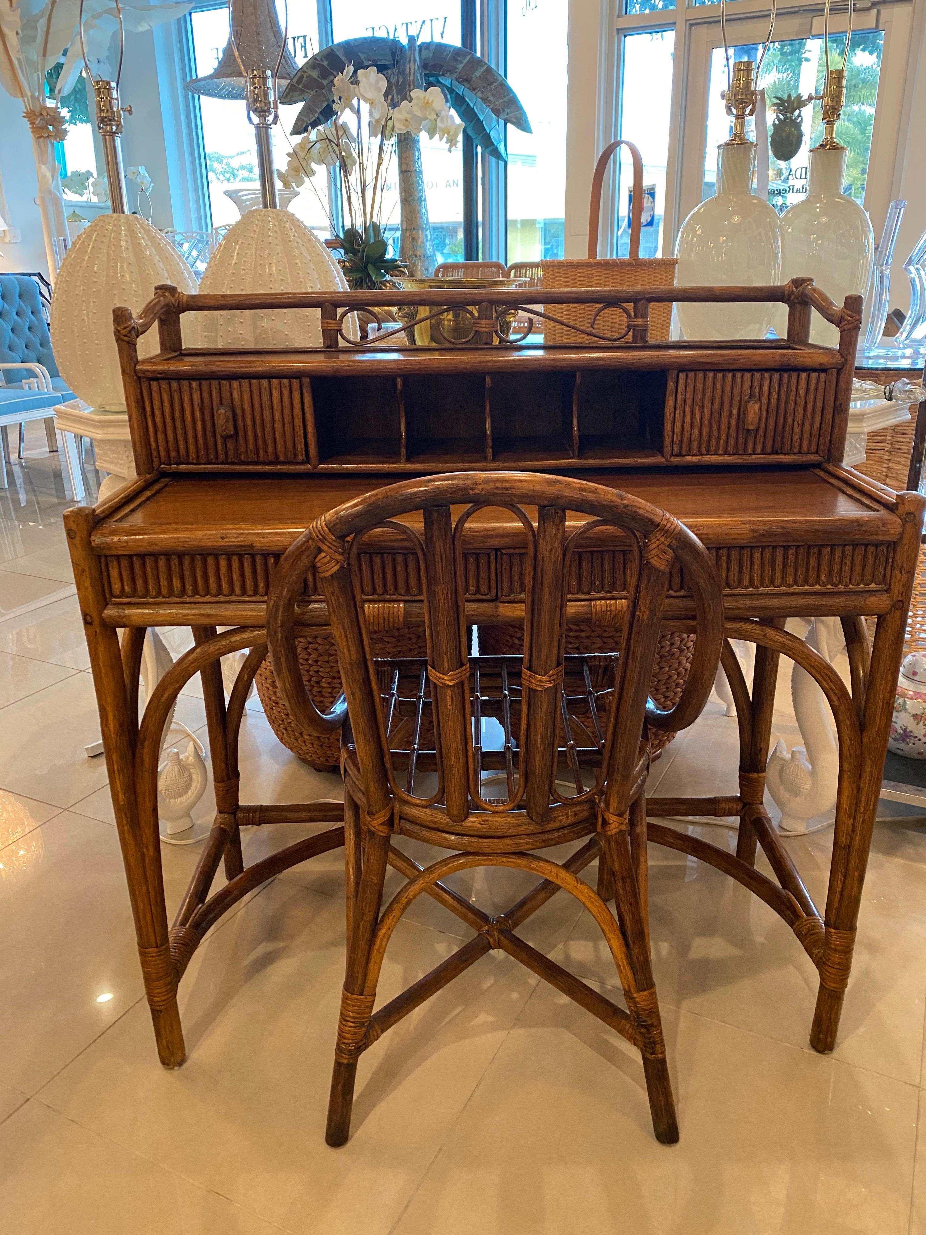 Vintage Palm Beach Bamboo & Rattan Desk and Chair 9