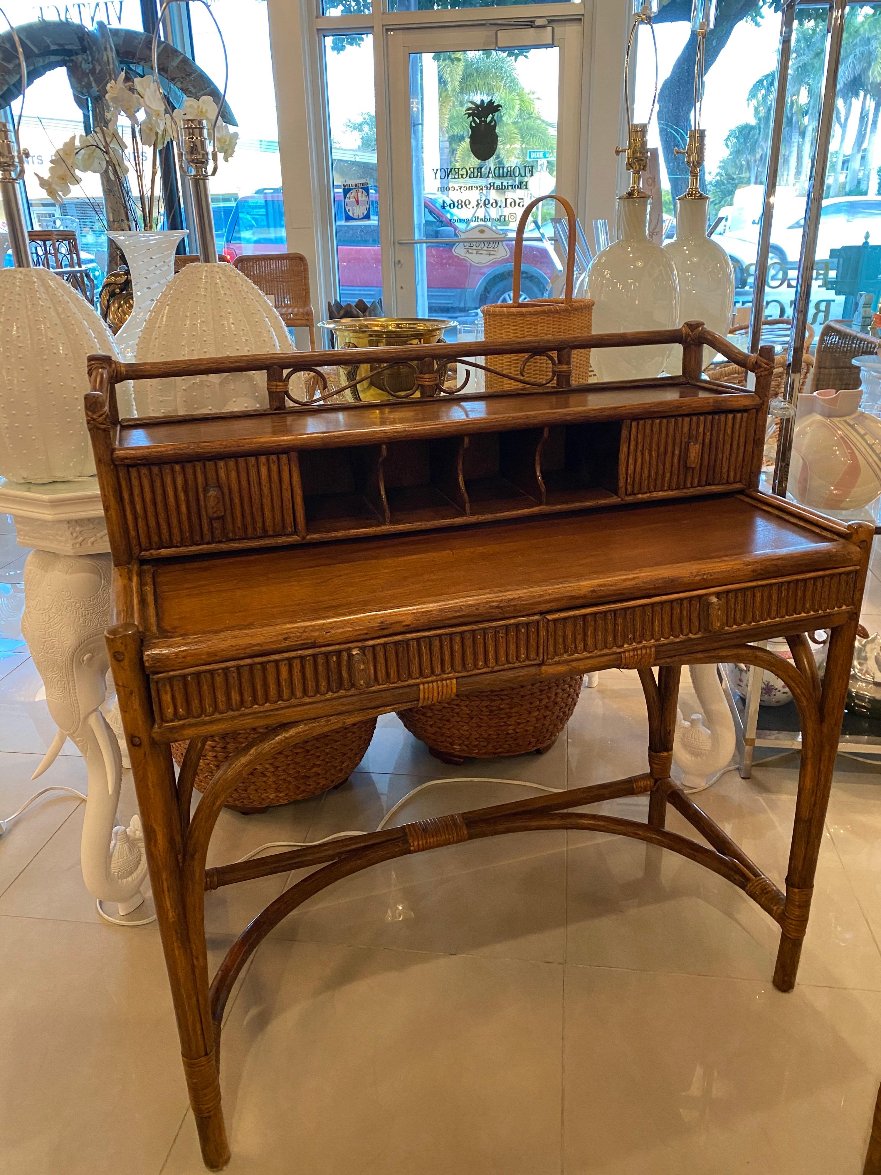 American Vintage Palm Beach Bamboo & Rattan Desk and Chair