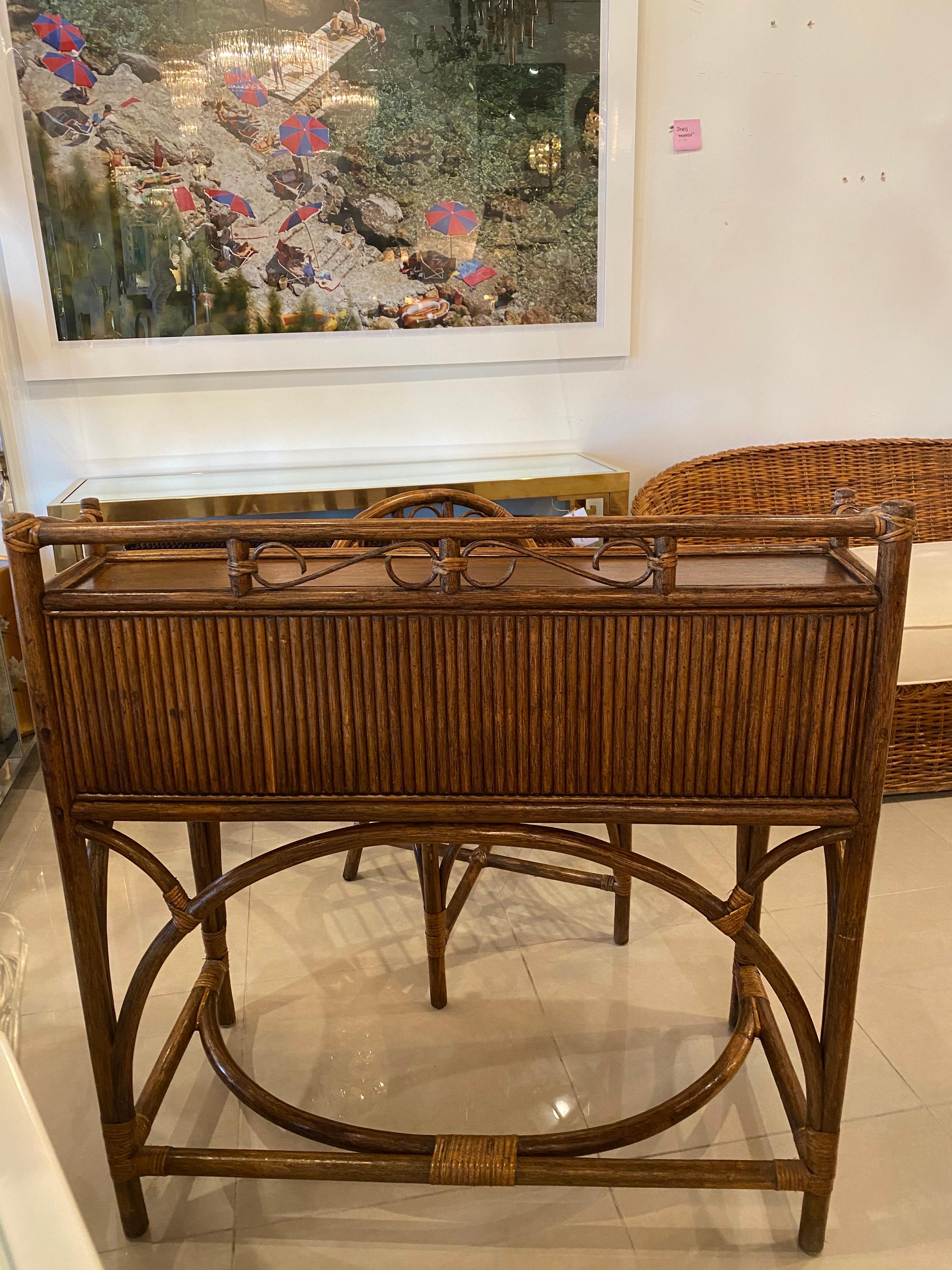 Late 20th Century Vintage Palm Beach Bamboo & Rattan Desk and Chair