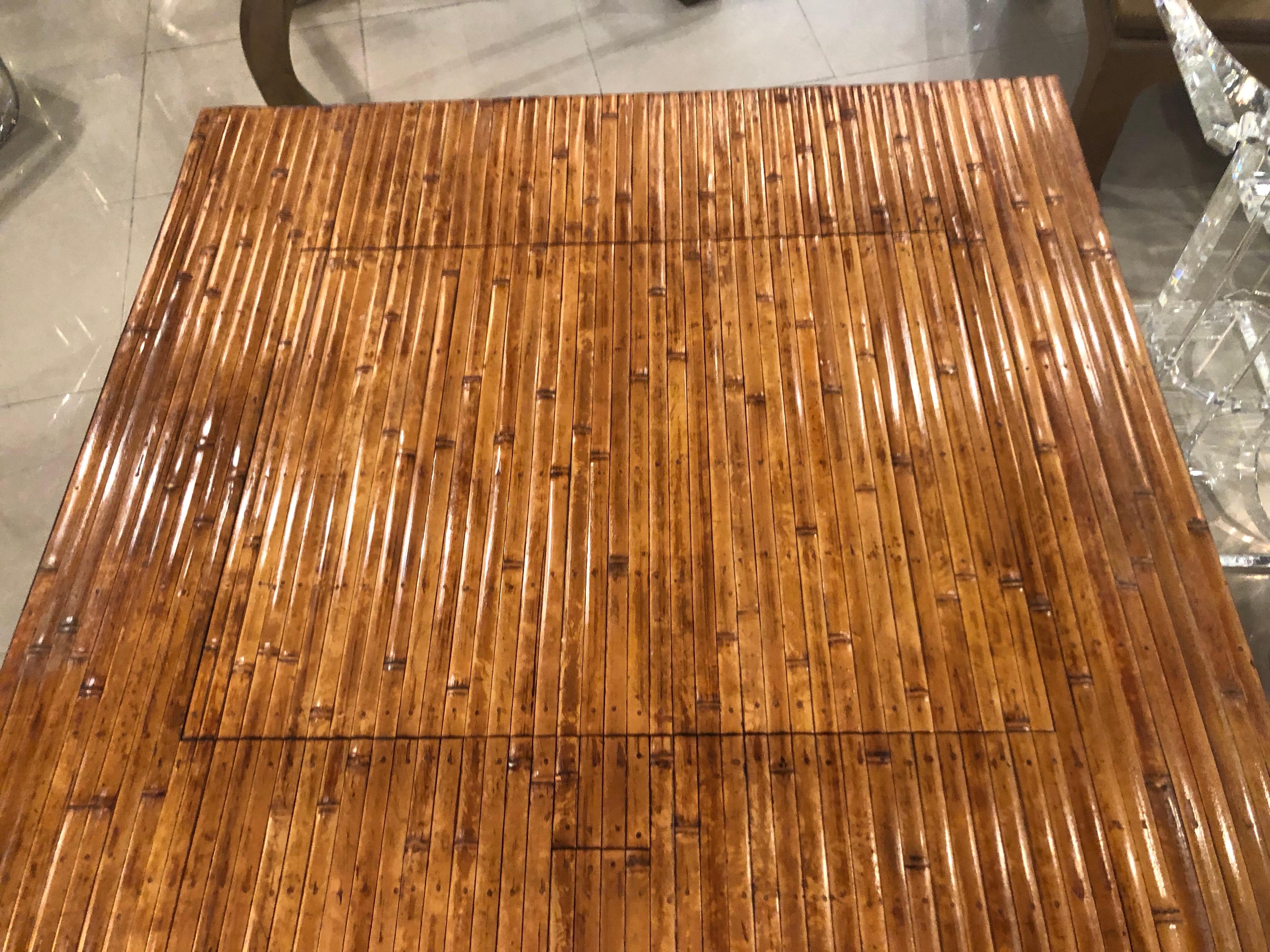 Vintage Palm Beach Bamboo Reed Rattan Game Card Table Flip Top For Sale 1