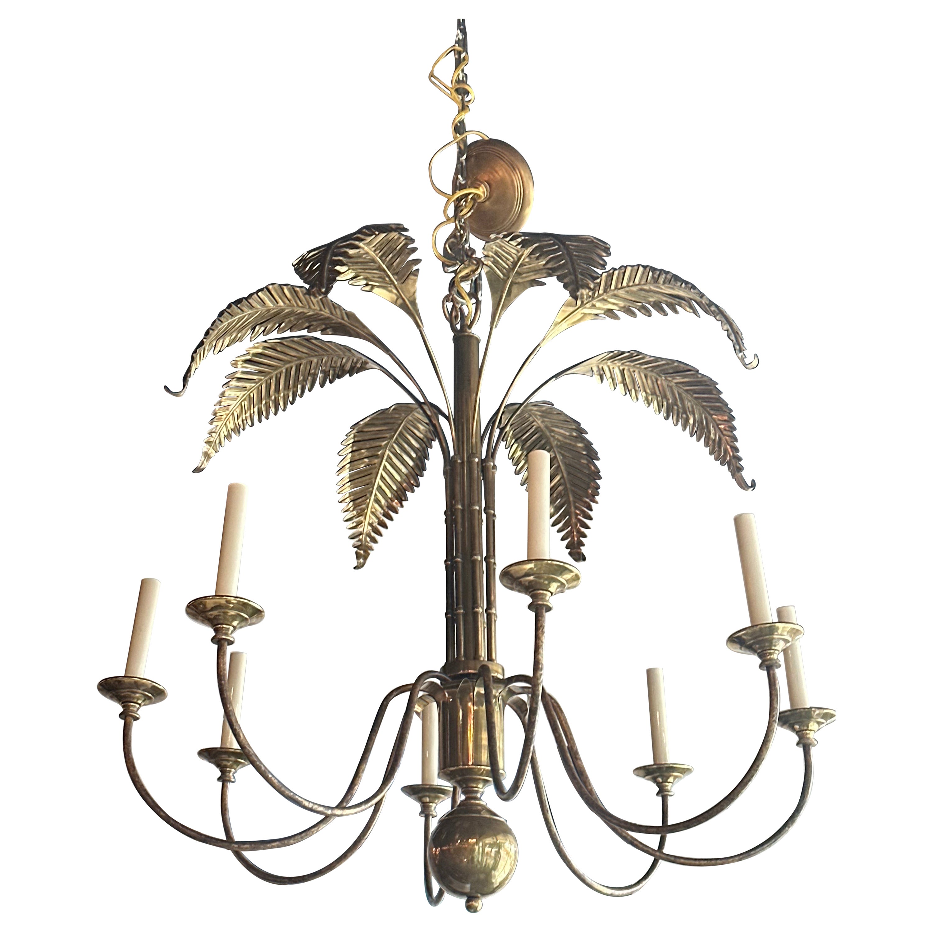 Palm Beach Vintage Latón Palmera Hojas de Bambú de imitación 8 Luz Lámpara de araña