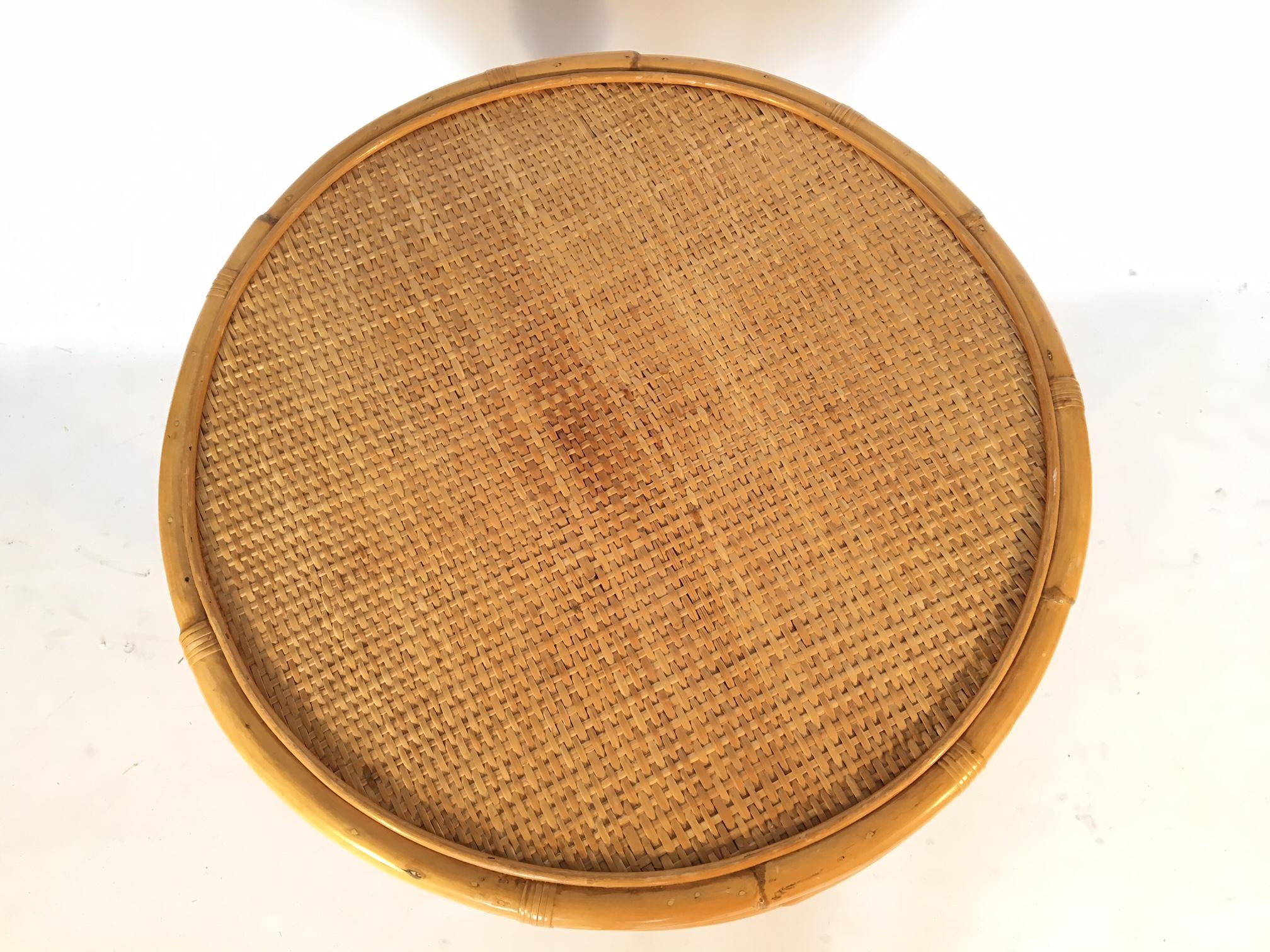 Vintage Palm Beach Cane and Rattan Round Side Table In Good Condition In Jacksonville, FL