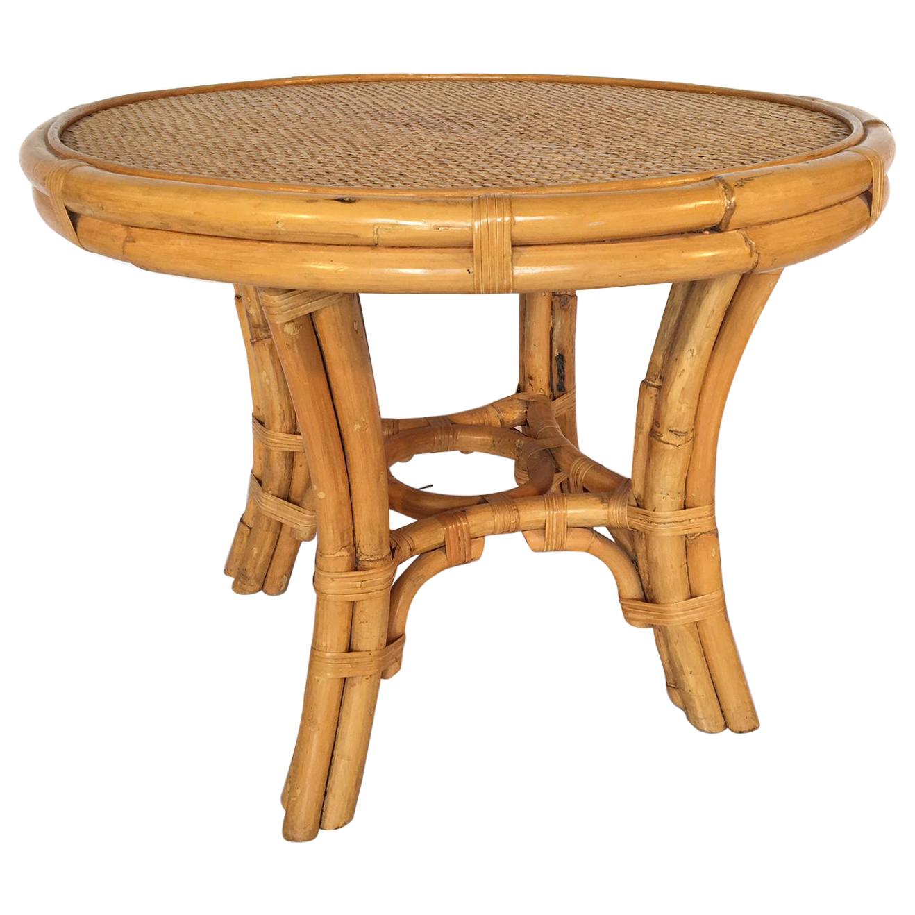 Vintage Palm Beach Cane and Rattan Round Side Table