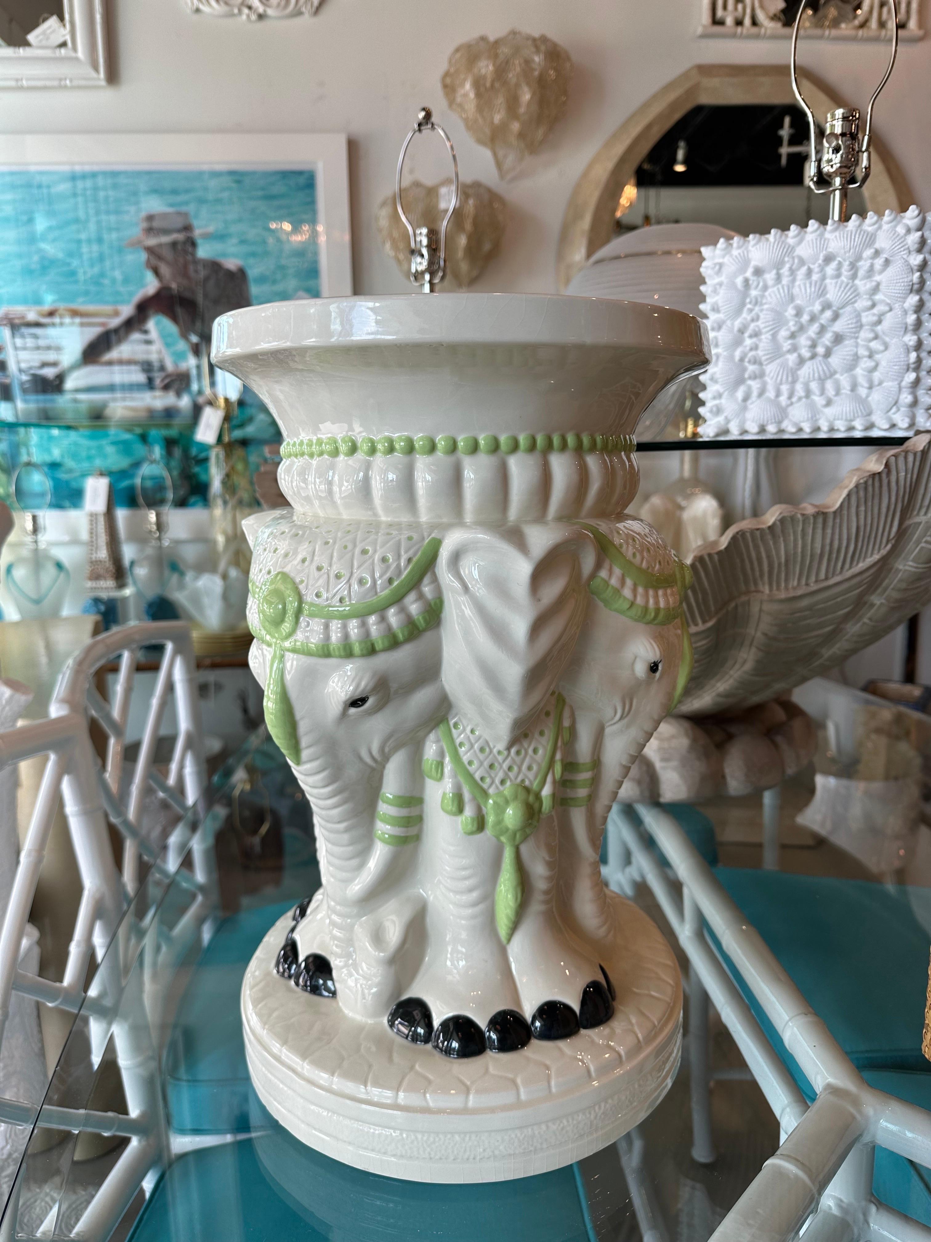 Vintage Palm Beach Ceramic Elephant Garden Stand Stool Side End Drink Table 3