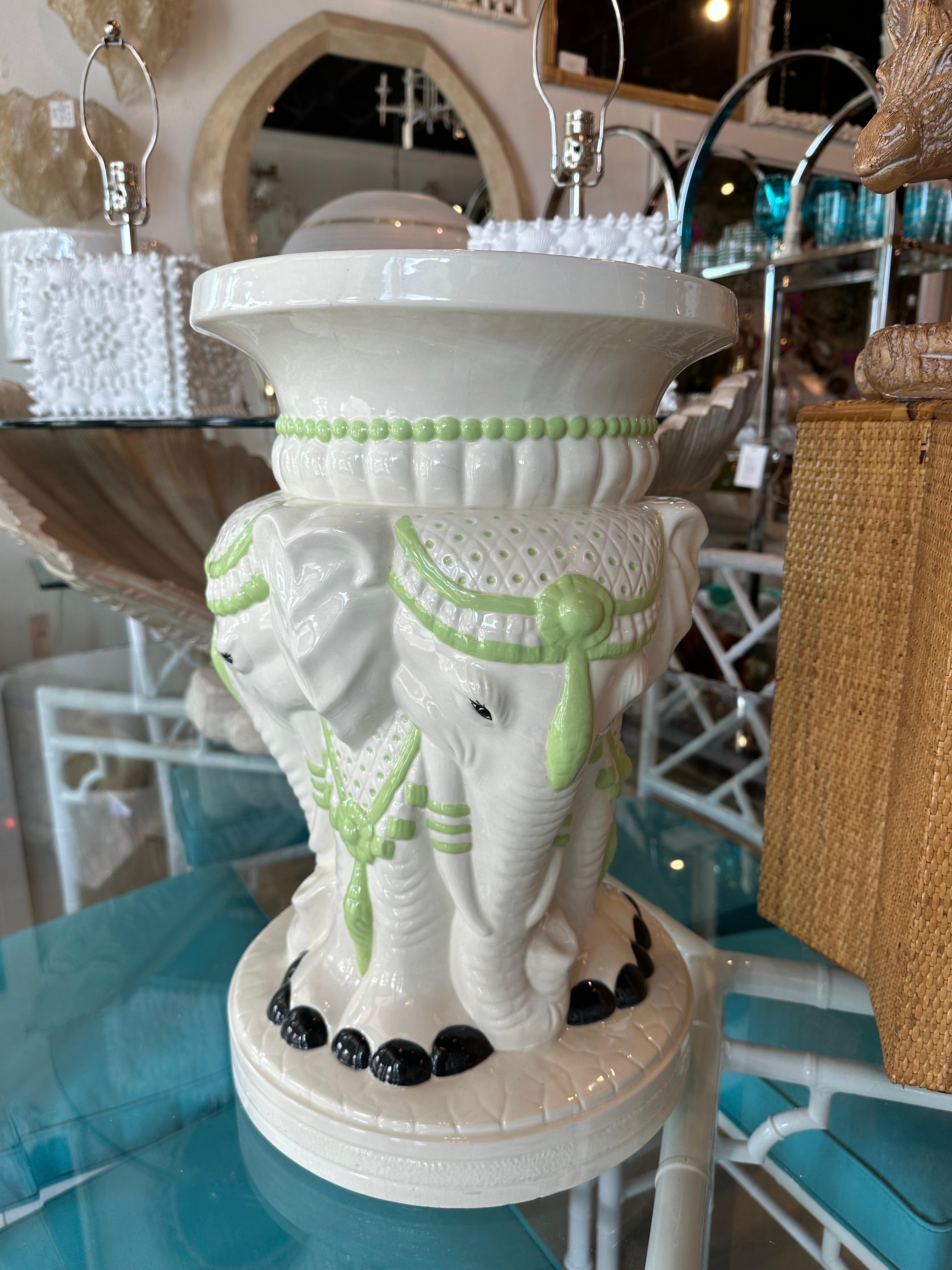 Vintage Palm Beach Ceramic Elephant Garden Stand Stool Side End Drink Table  For Sale 4