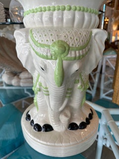 Vintage Palm Beach Ceramic Elephant Garden Stand Stool Side End Drink Table