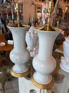 Vintage Palm Beach Crackle Glaze Porcelain & Brass Table Lamps Newly Wired