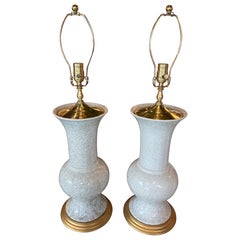 Vintage Palm Beach Crackle Glaze Porcelain & Brass Table Lamps Newly Wired