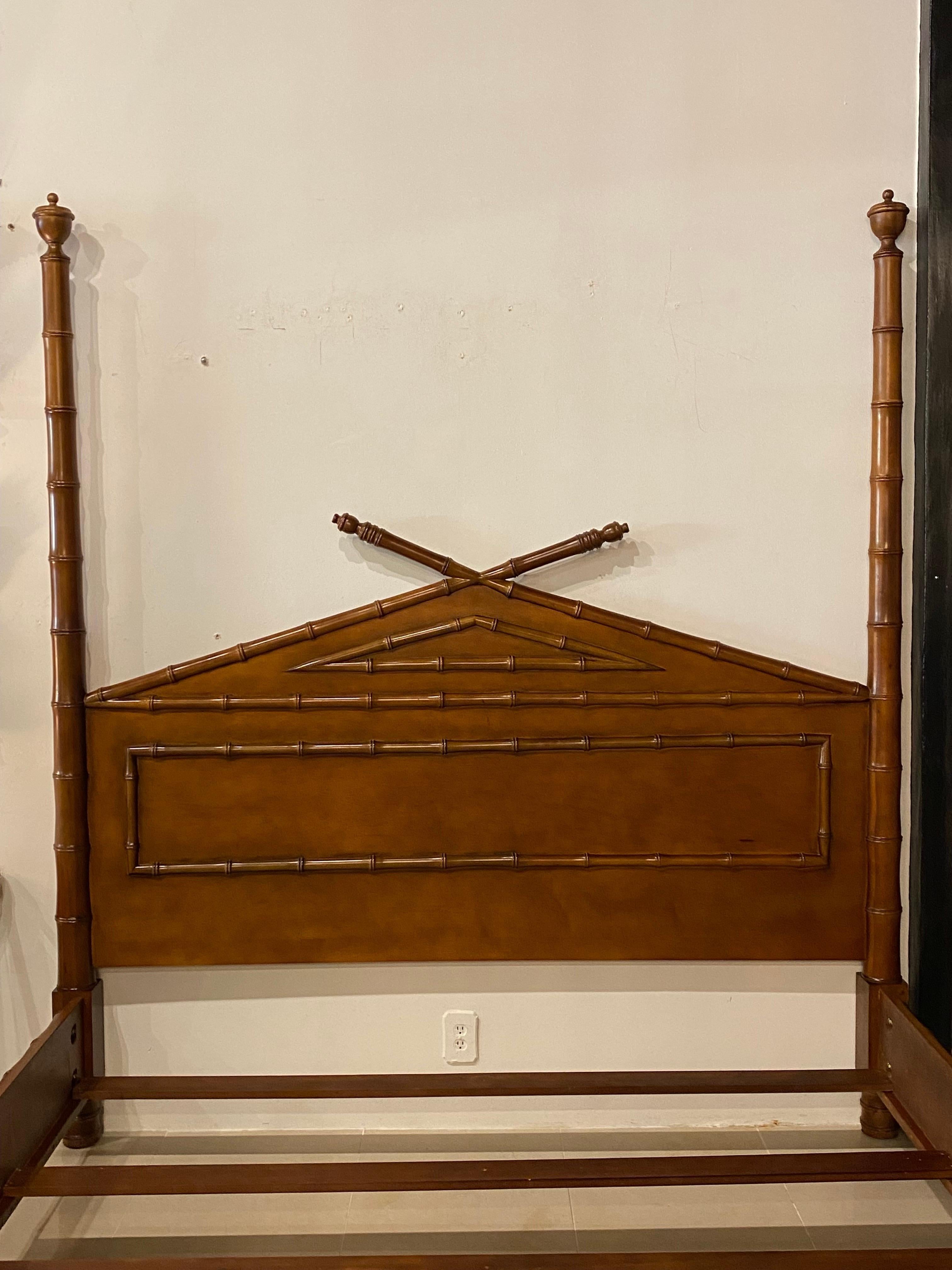 Vintage Palm Beach Faux Bamboo Chinese Chippendale Wood Bed Headboard King Size  3