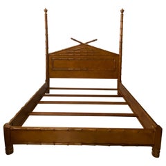 Vintage Palm Beach Faux Bamboo Chinese Chippendale Wood Bed Headboard King Size