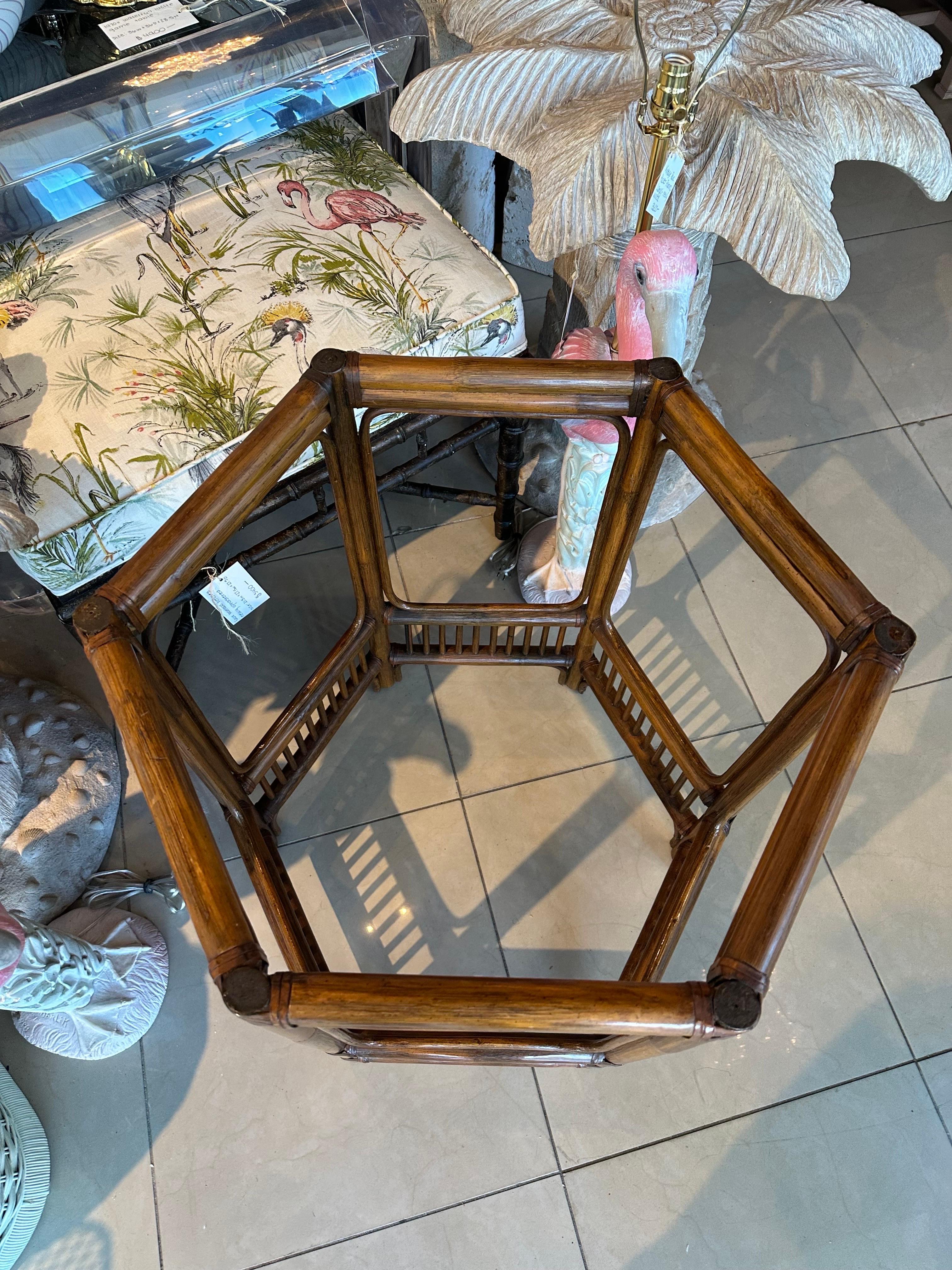 Vintage Palm Beach Ficks Reed Rattan Bamboo Dining Game Center Table Base Round  In Good Condition For Sale In West Palm Beach, FL