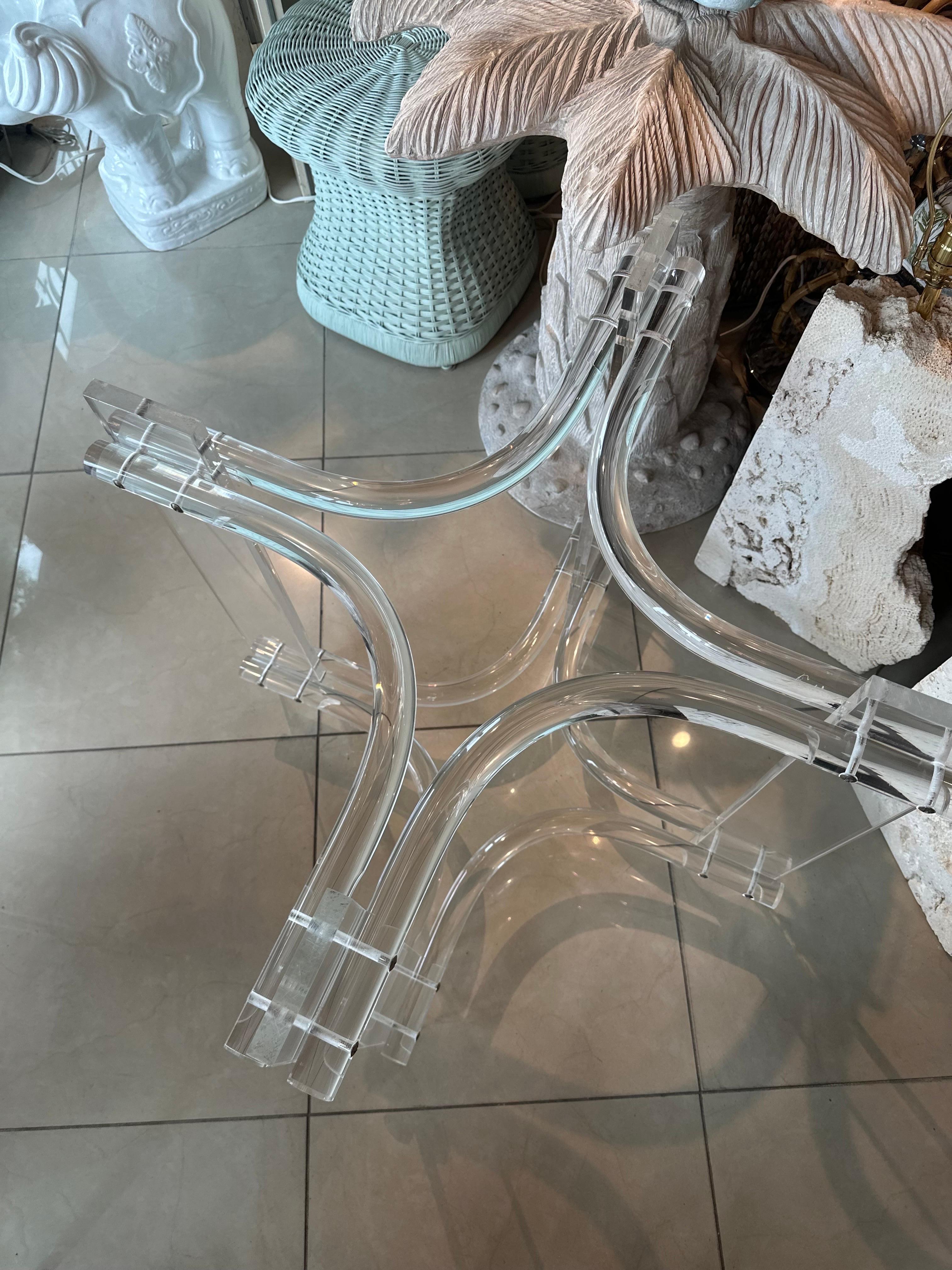 Hollywood Regency Vintage Palm Beach Modern Lucite Dining Game Center Entry Table Base For Sale