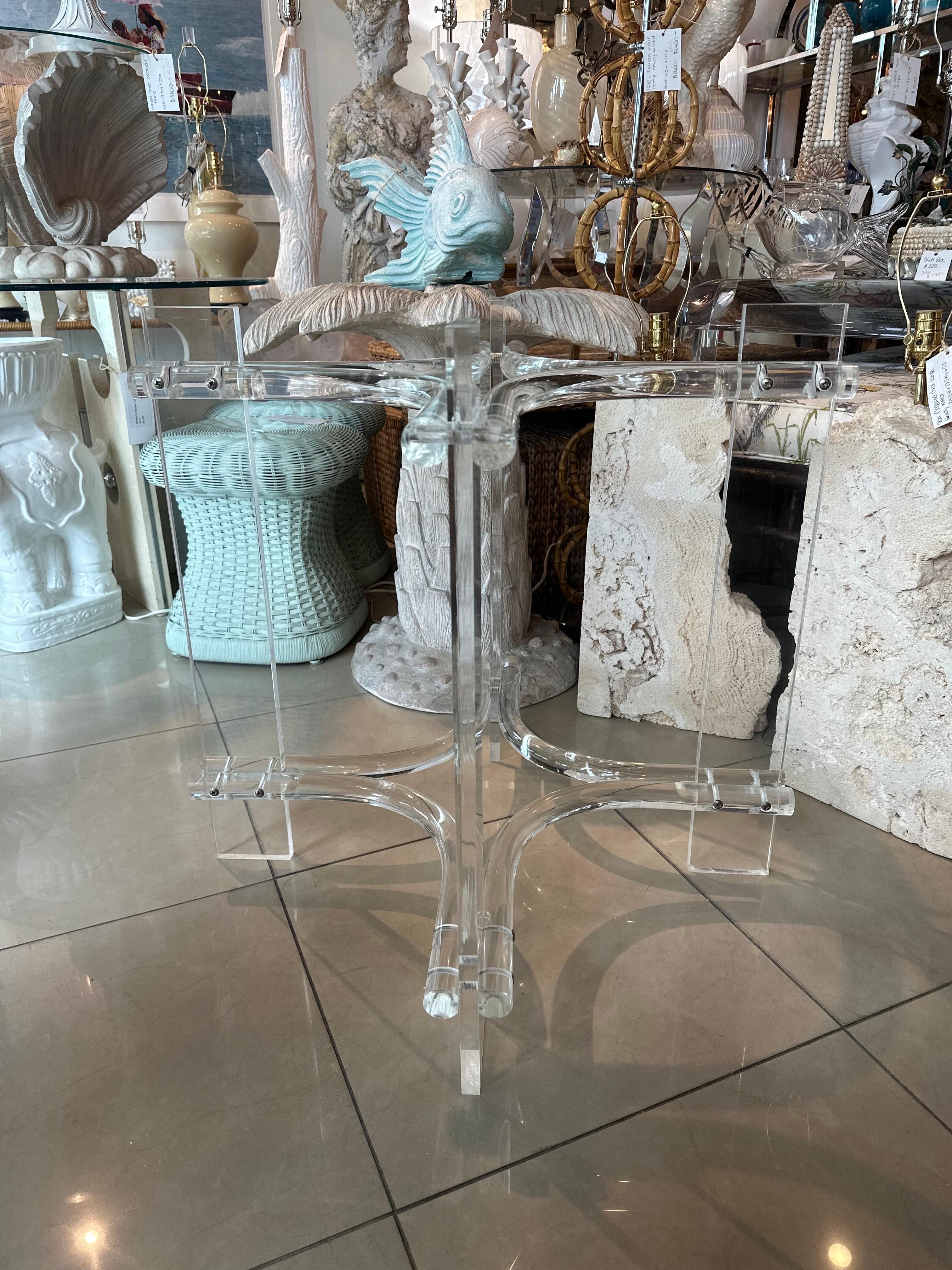 American Vintage Palm Beach Modern Lucite Dining Game Center Entry Table Base For Sale