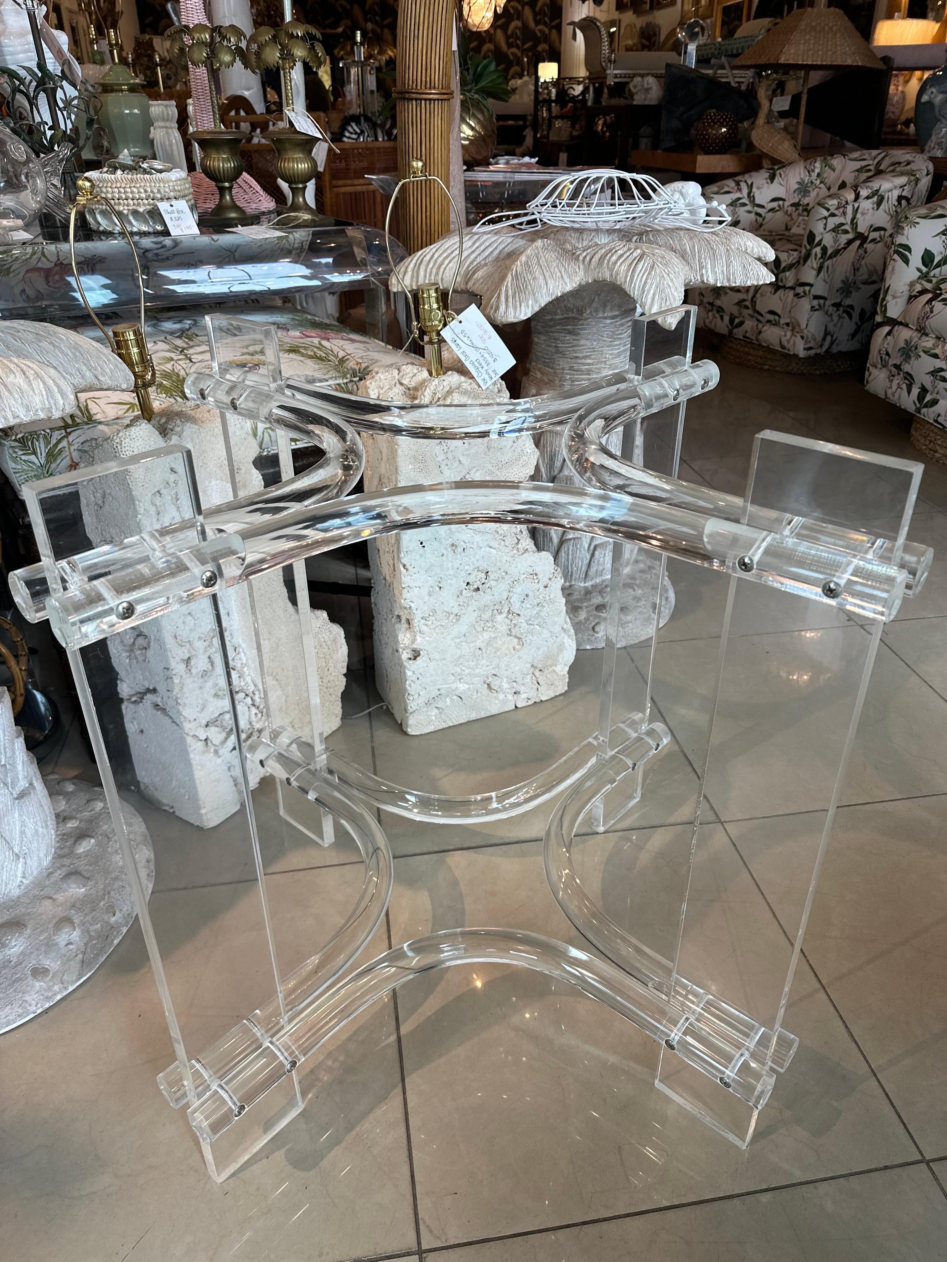 Vintage Palm Beach Modern Lucite Dining Game Center Entry Table Base For Sale 1