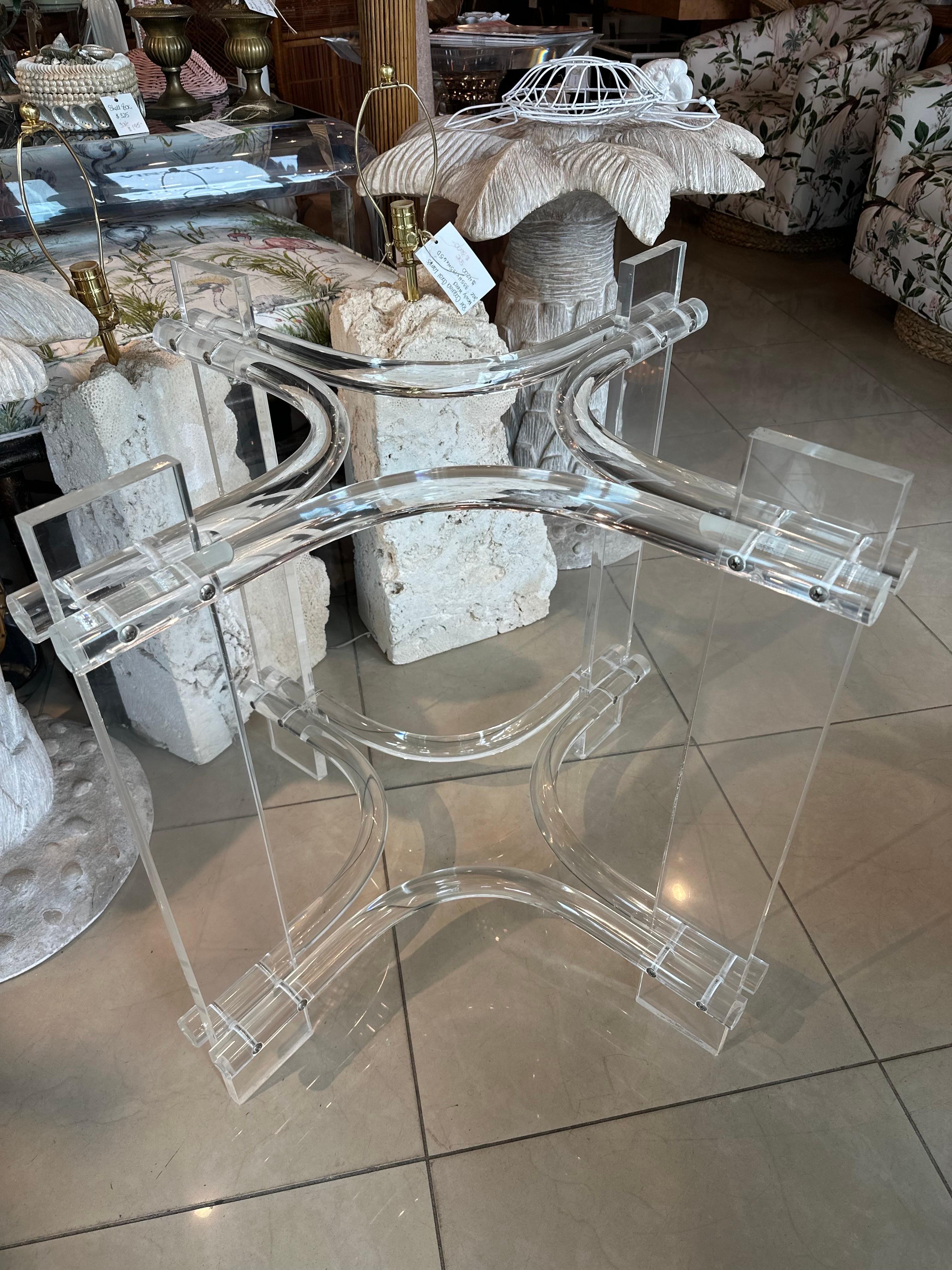 Vintage Palm Beach Modern Lucite Dining Game Center Entry Table Base For Sale 2