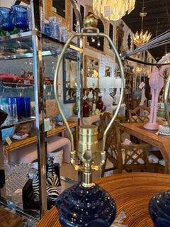 Vintage Palm Beach Pair of Cobalt Blue Ceramic Table Lamps Newly Wired
