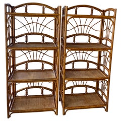 Vintage Palm Beach Pair of Rattan Bamboo Etageres Shelves