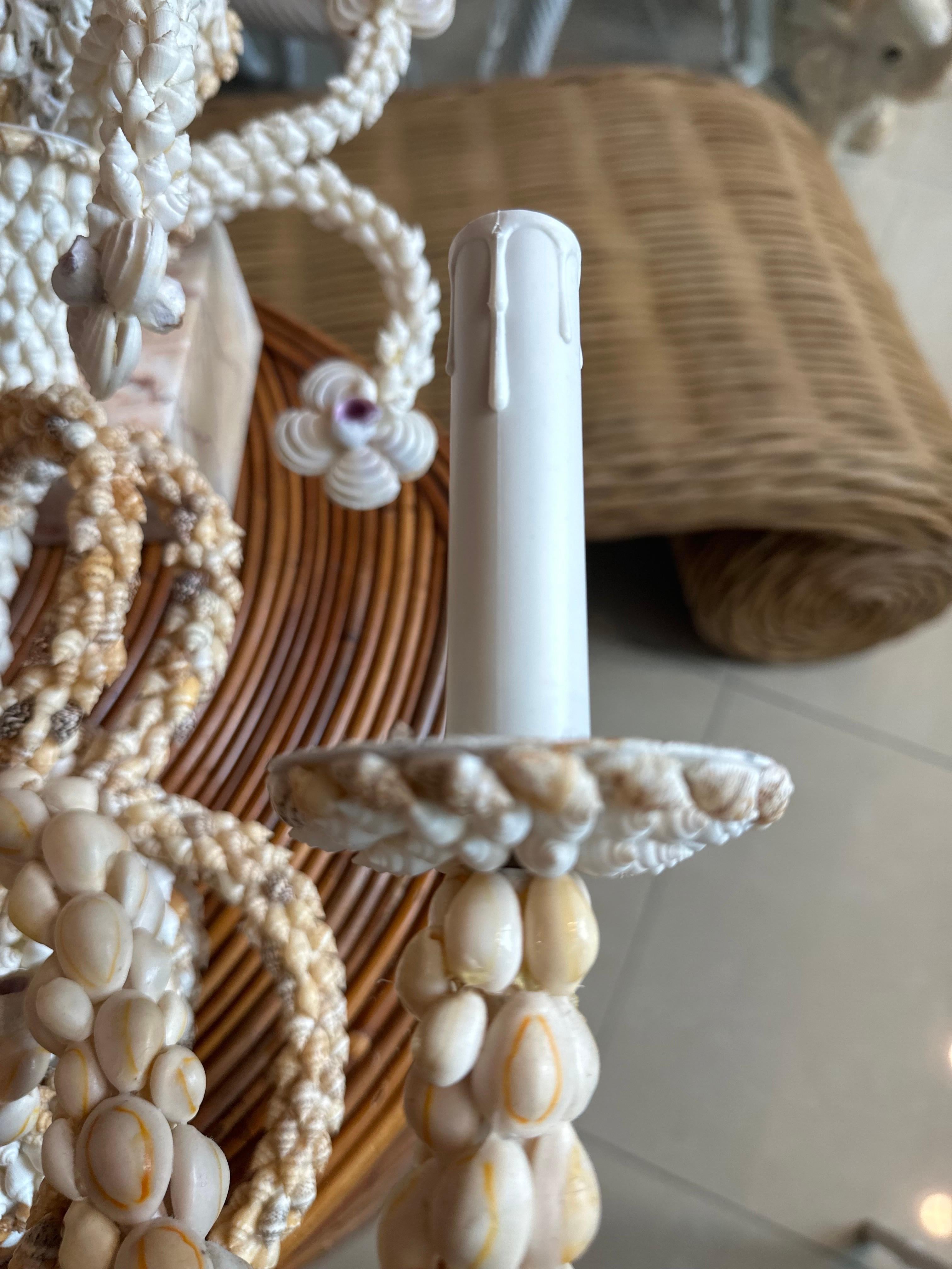 Vintage Palm Beach Pair of Seashell Shell Encrusted Sconce Wall Lights For Sale 5