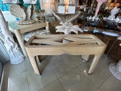 Vintage Palm Beach Pencil Reed Rattan Bamboo Console Sofa Table Brass Feet