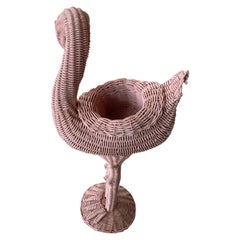 Vintage Palm Beach Pink Wicker Flamingo Plant Stand Pot Holder Garden