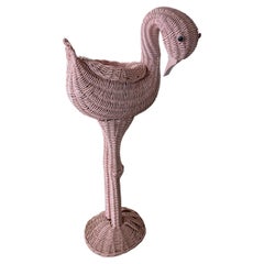 Vintage Palm Beach Pink Wicker Flamingo Plant Stand Pot Holder Garden