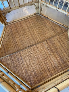 Vintage Palm Beach Rattan Bamboo Grasscloth Coffee Cocktail Table
