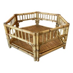 Vintage Palm Beach Rattan Bamboo Grasscloth Coffee Cocktail Table