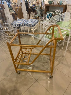 Vintage Palm Beach Rattan Bar Serving Trolley Cart