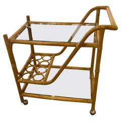 Vintage Palm Beach Rattan Bar Serving Trolley Cart