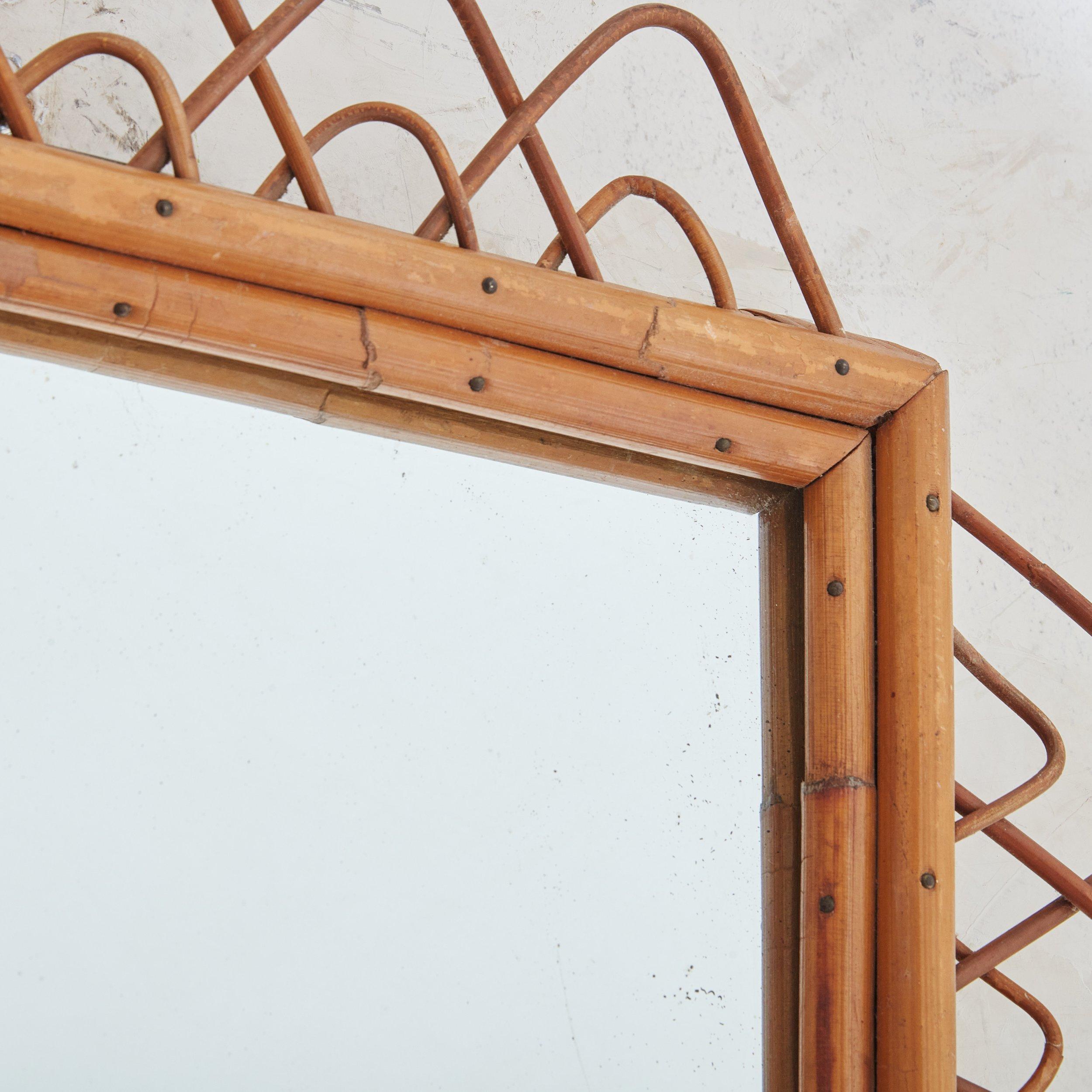 Vintage Palm Beach Regency Bamboo + Rattan Loop Wall Mirror In Good Condition In Chicago, IL