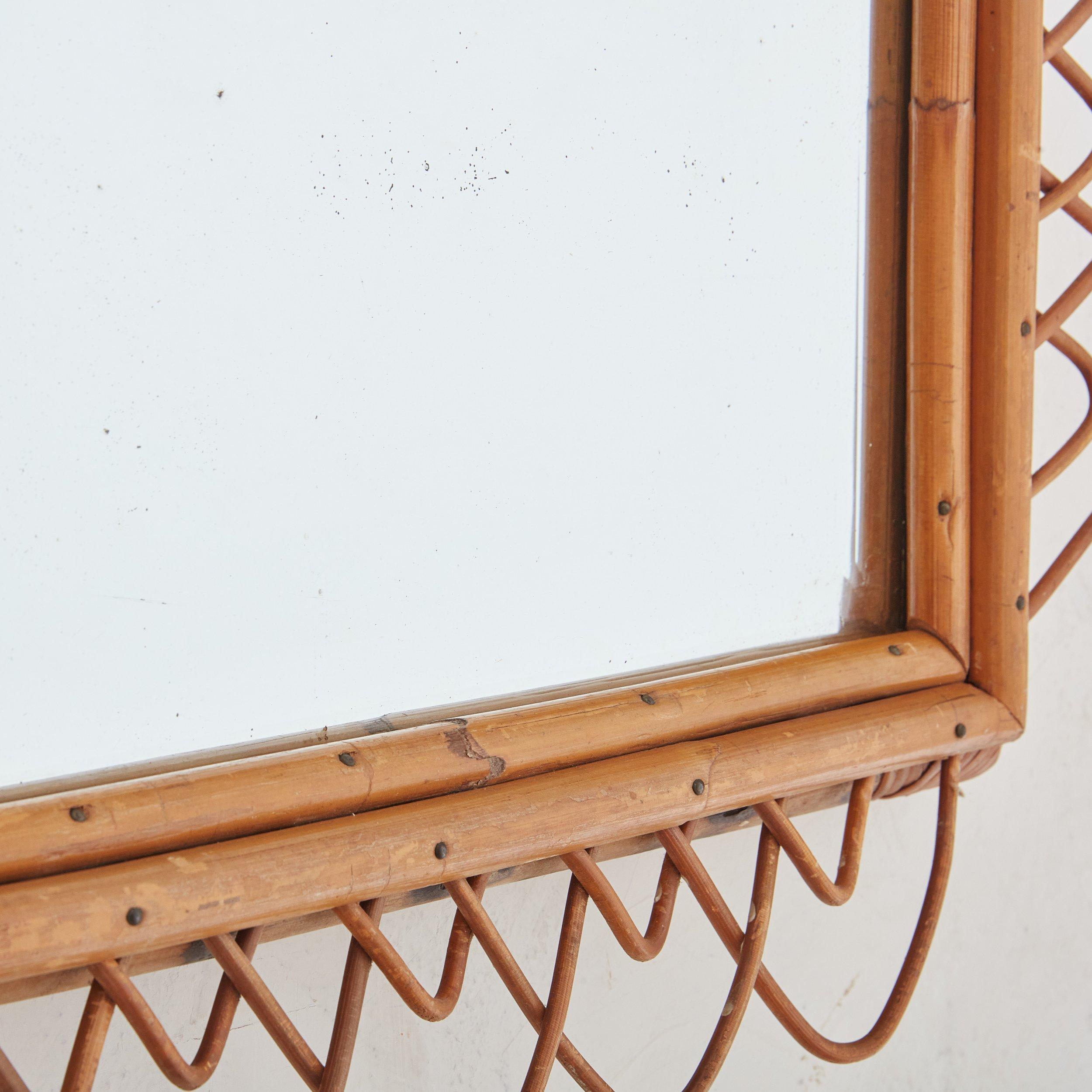 Vintage Palm Beach Regency Bamboo + Rattan Loop Wall Mirror For Sale 1