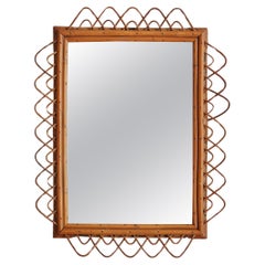 Vintage Palm Beach Regency Bamboo + Rattan Loop Wall Mirror