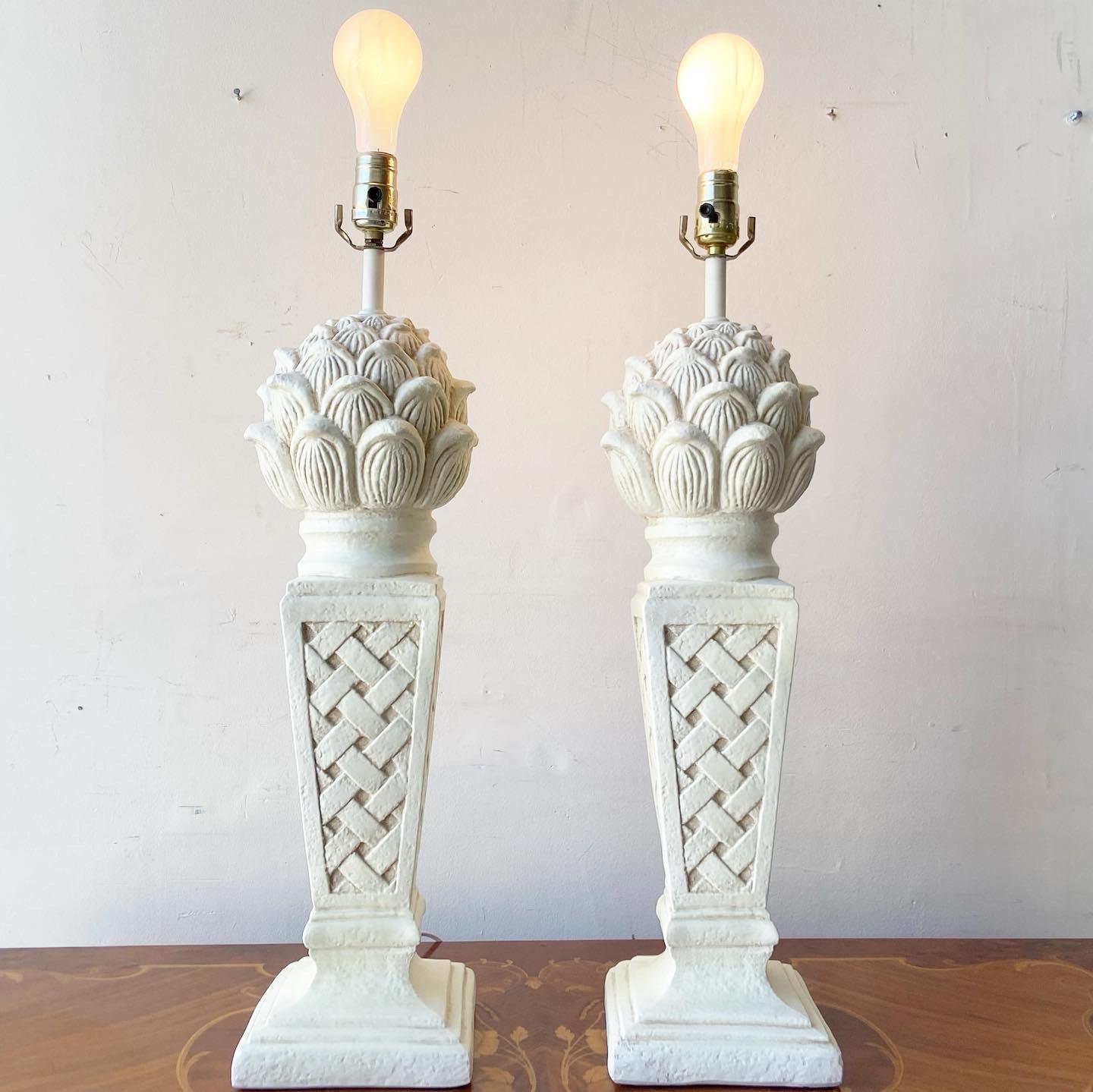 Vintage Palm Beach Regency Cast Resin Table Lamps, a Pair In Good Condition In Delray Beach, FL