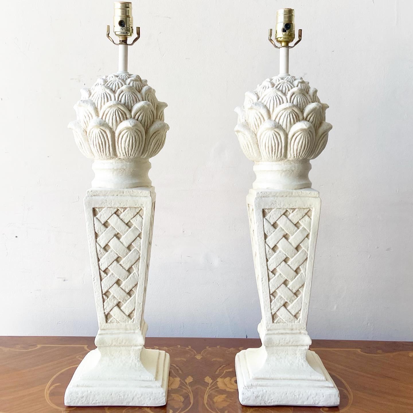 Late 20th Century Vintage Palm Beach Regency Cast Resin Table Lamps, a Pair
