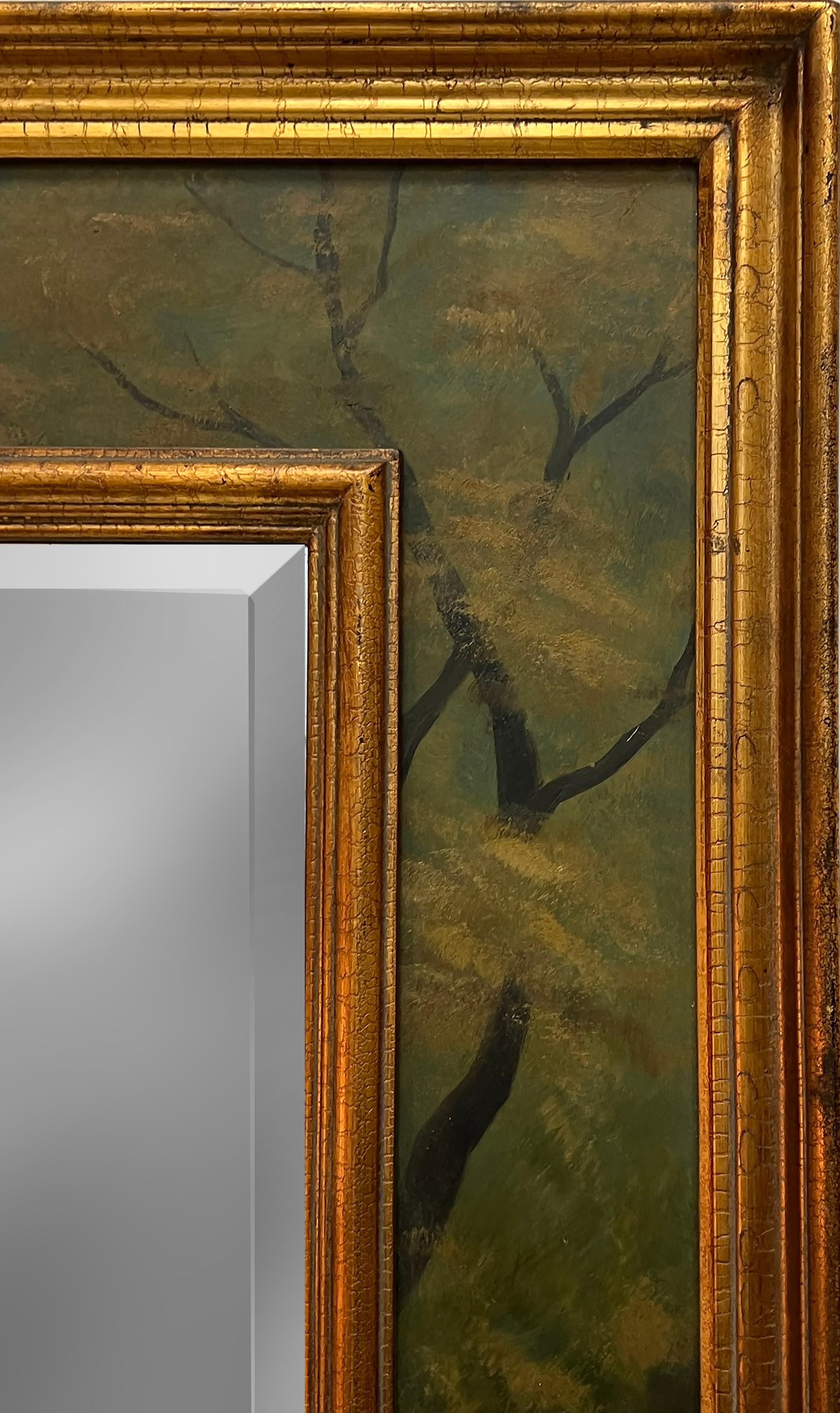 Miroir biseauté peint à la main de style Palm Beach Regency, toucan avec feuillage 2