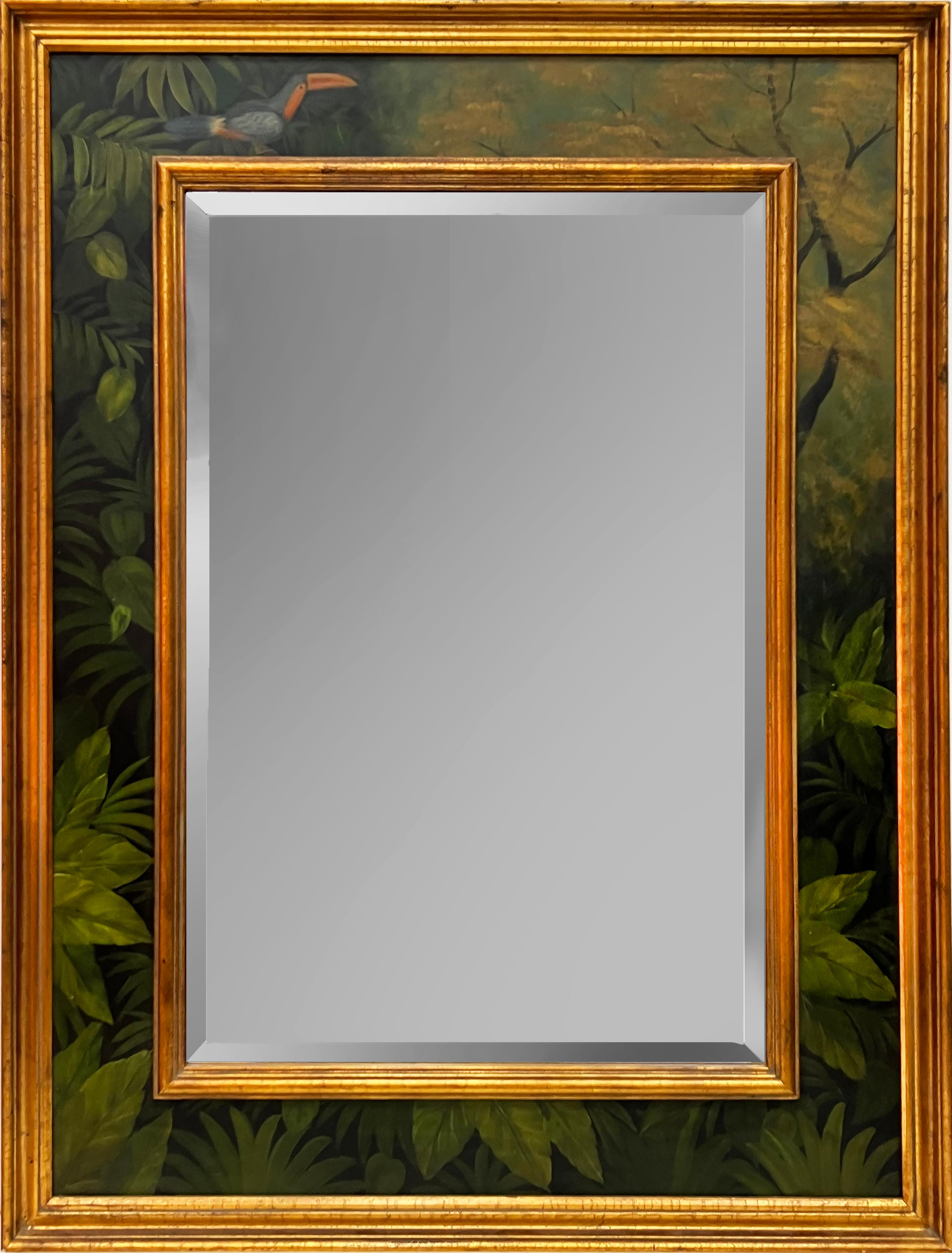 Vintage Palm Beach Regency Hand-Painted Beveled Mirror, Toucan with Foliage 4